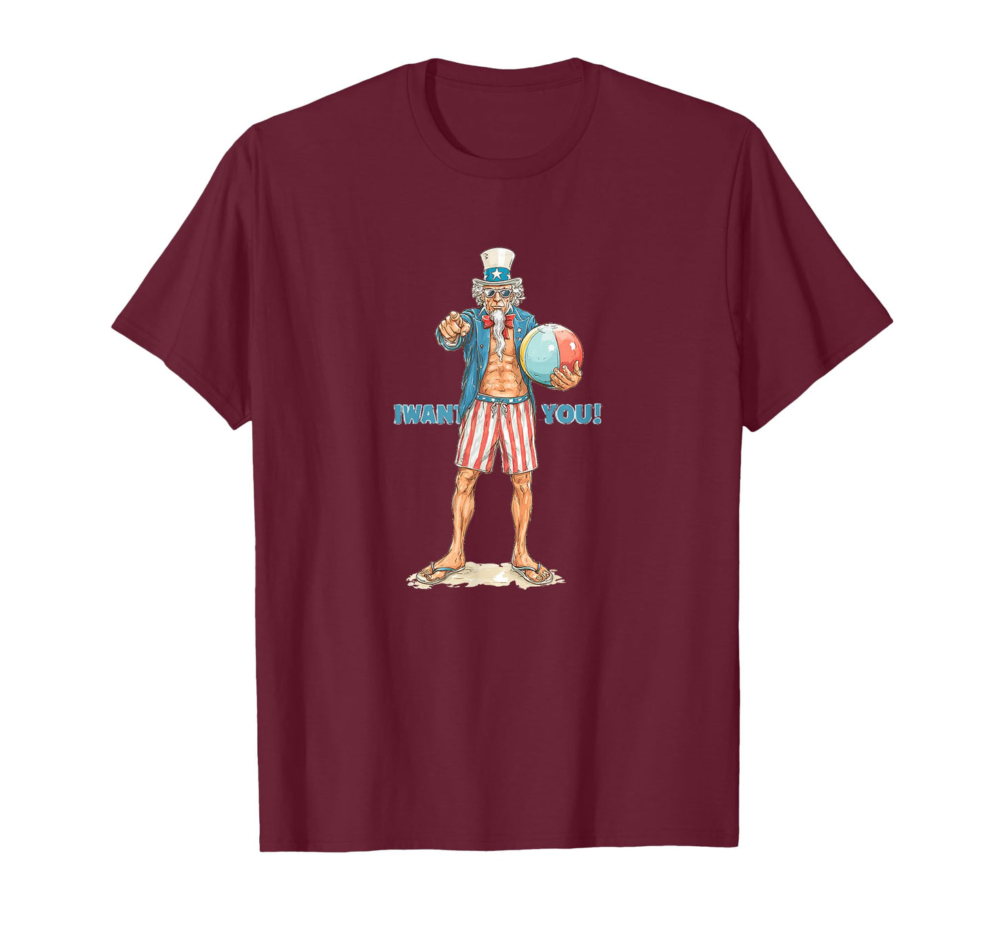 Awesome US Sam on The Beach with Patriotic Shorts Costume T-Shirt