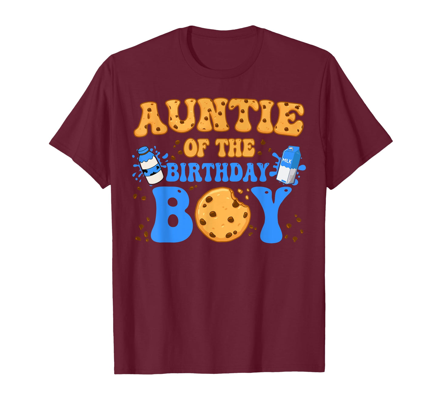 Auntie Of The Birthday Boy Milk and Cookies Lover T-Shirt