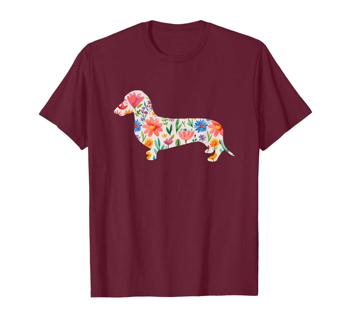 Smooth Dachshund watercolor flowers design T-Shirt