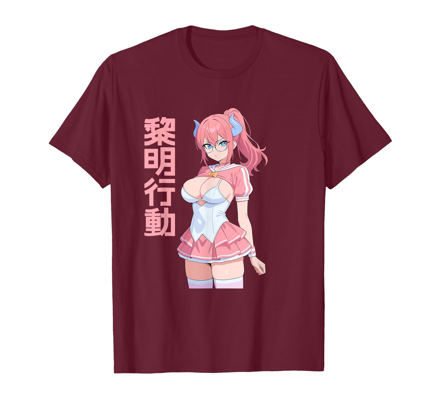 Waifu Sexy Anime Girl Horns Mini Skirt Japanese Retro Art T-Shirt