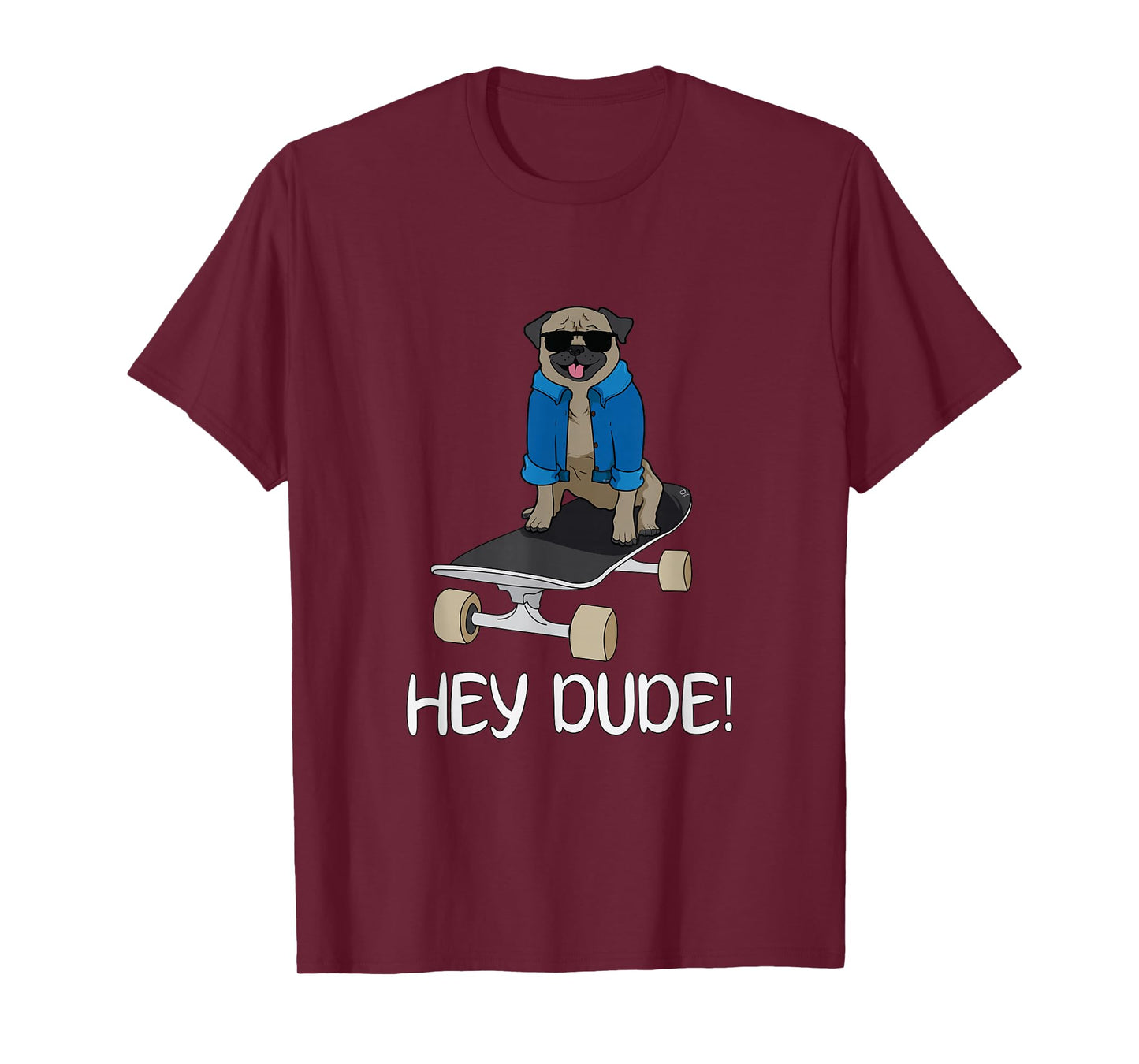 Oliver's Designs Pug On A Skateboard Hey Dude! Unisex-Adults Black T-Shirt