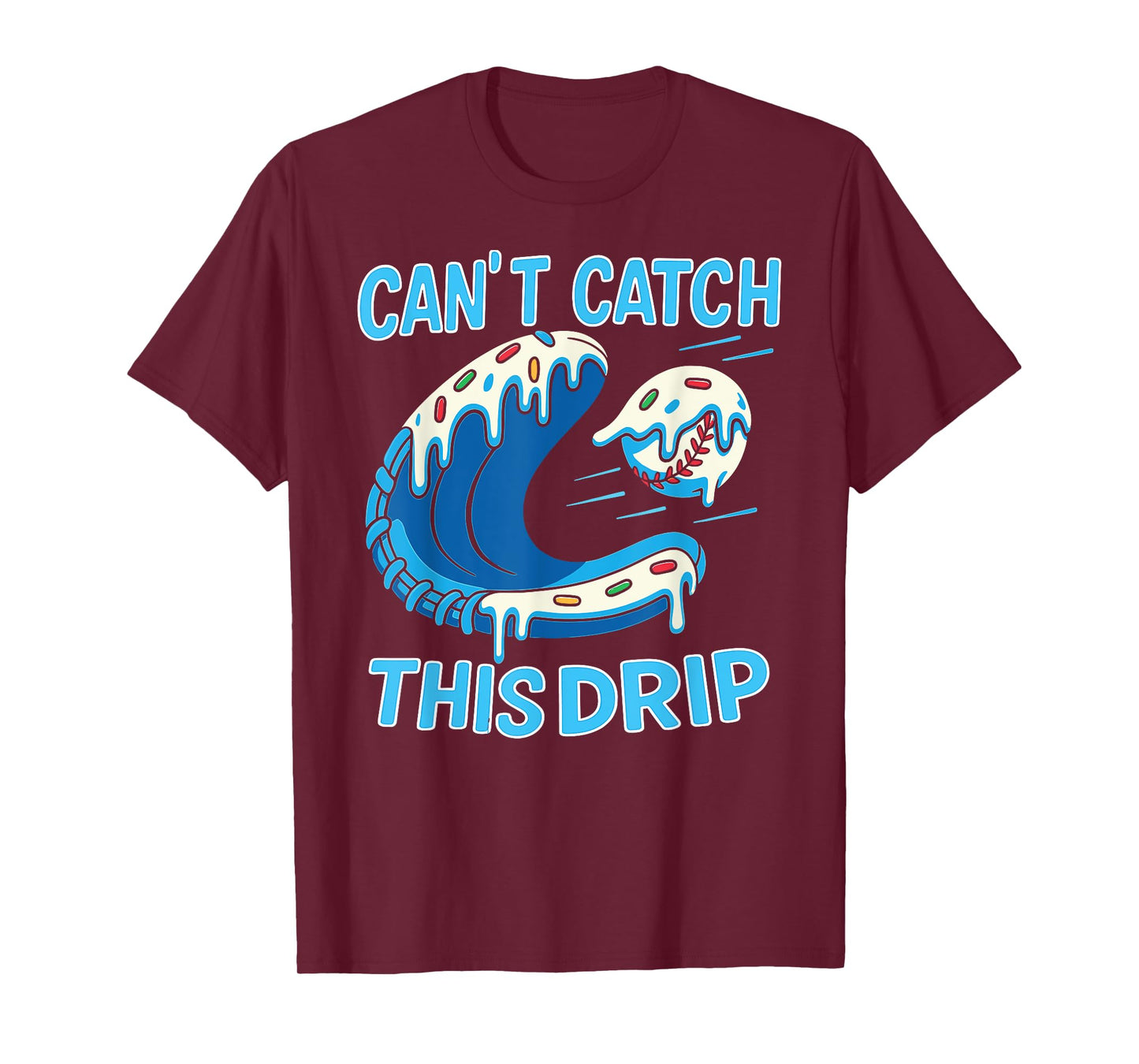 Funny Player Catch Baseball Drip Boys Home Plate Ice Cream T-Shirt
