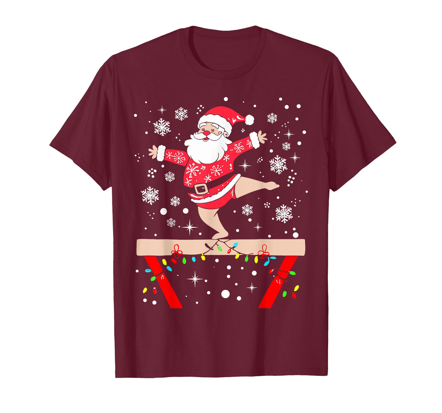 Funny Gymnast Xmas Lights Santa Gymnastics Christmas T-Shirt