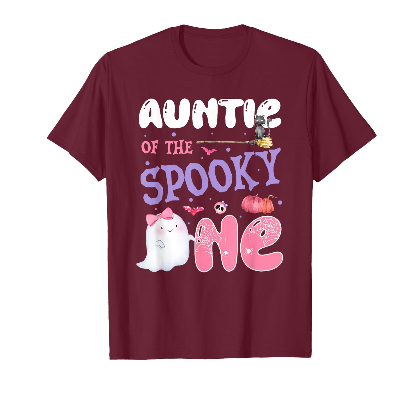 Auntie Of The Spooky One 1st Birthday Halloween Pink Ghost T-Shirt