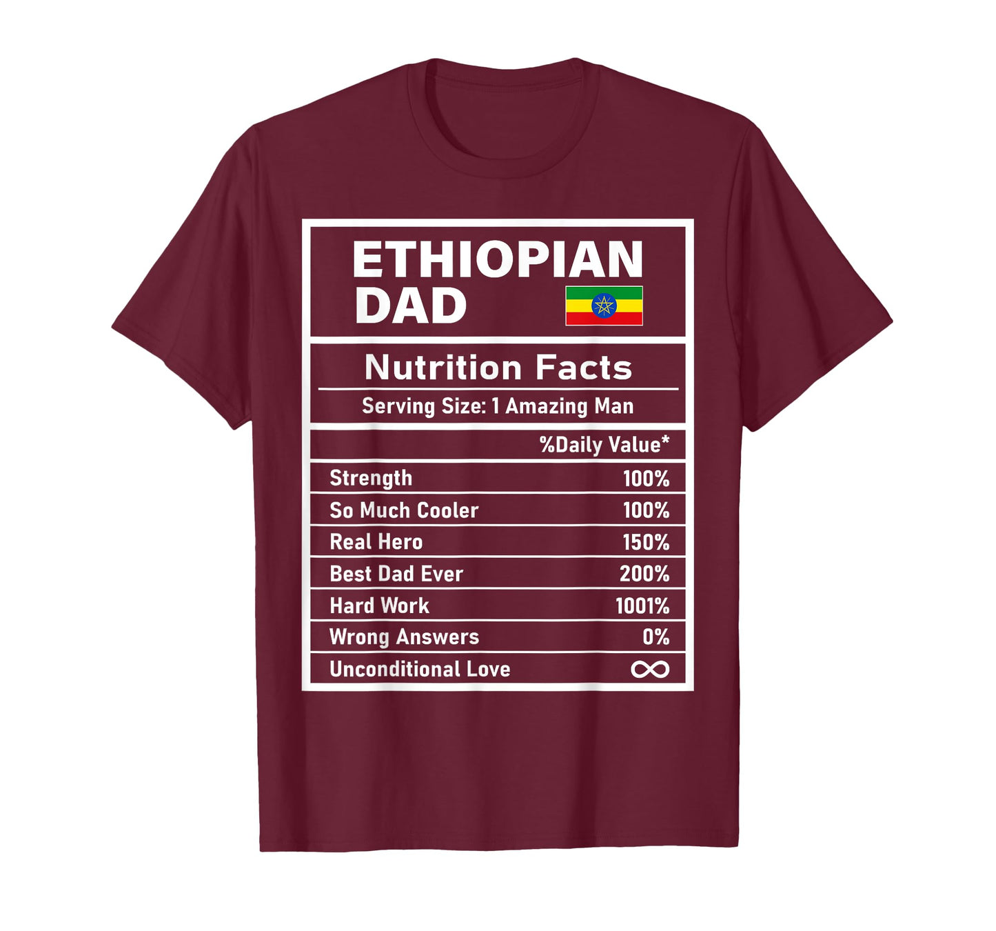 Ethiopian Dad Nutrition Facts Father's Day National Heritage T-Shirt