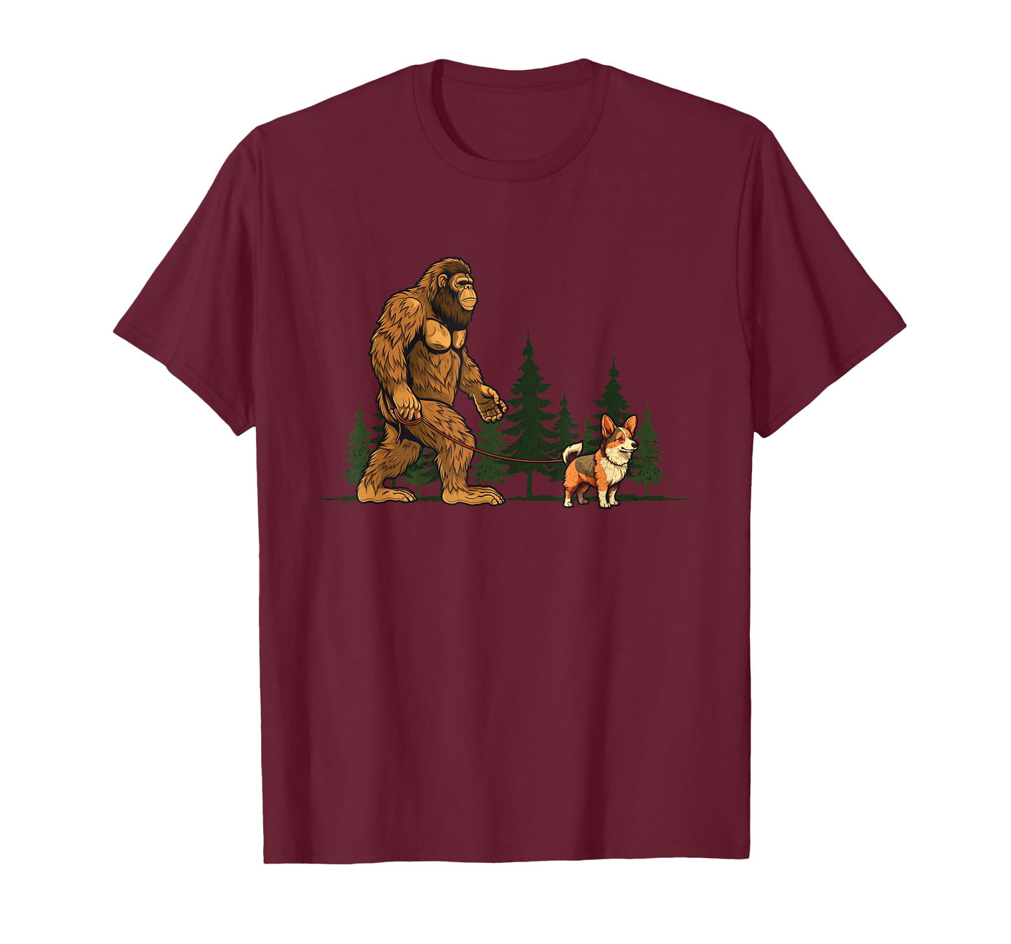 Funny Tri Color Corgi Bigfoot Dog Walking Dog Mom Dad Kids T-Shirt