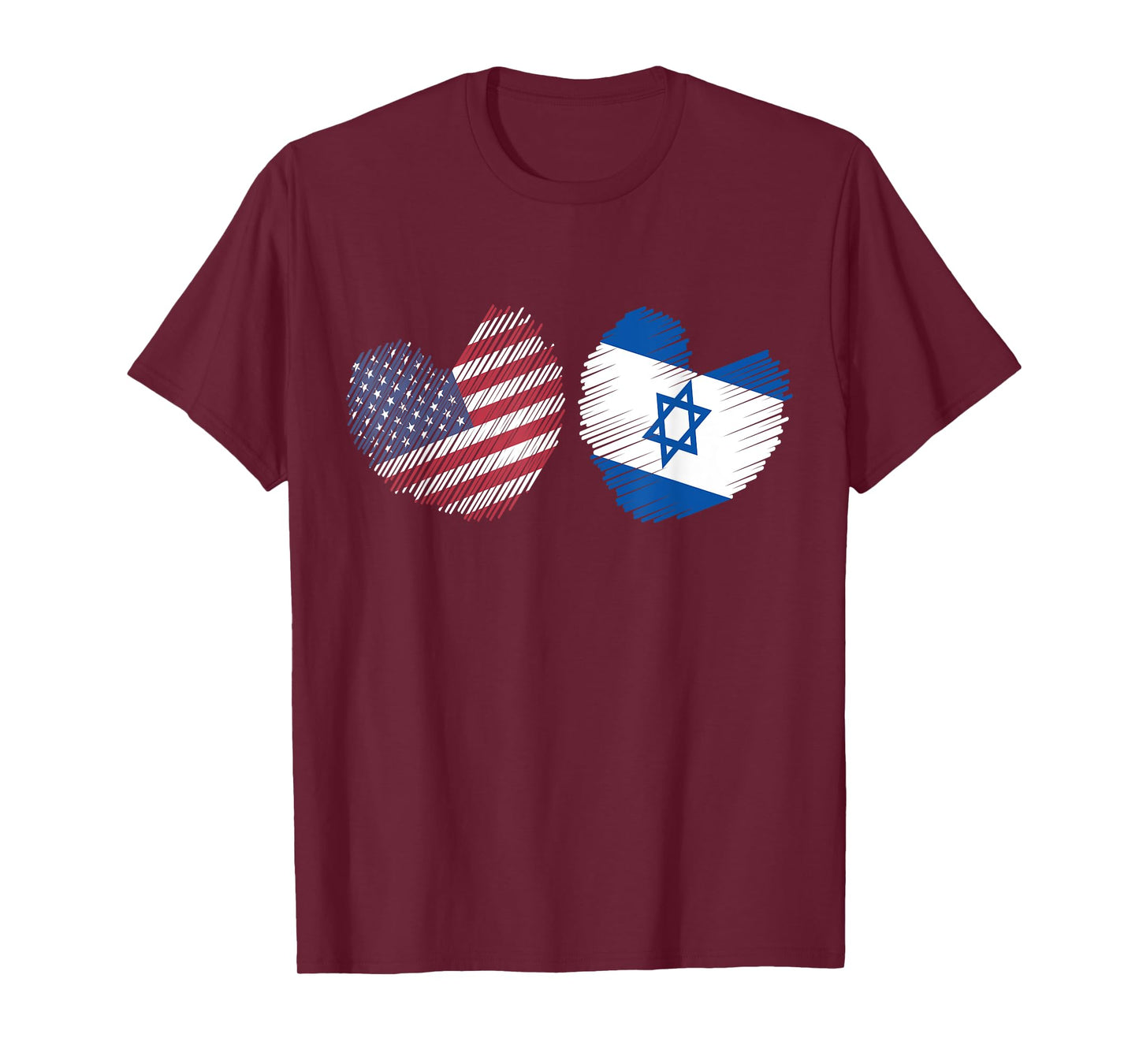 Israel USA Heart American Flag Israeli Flag Love Heart Women Kids Men T-Shirt