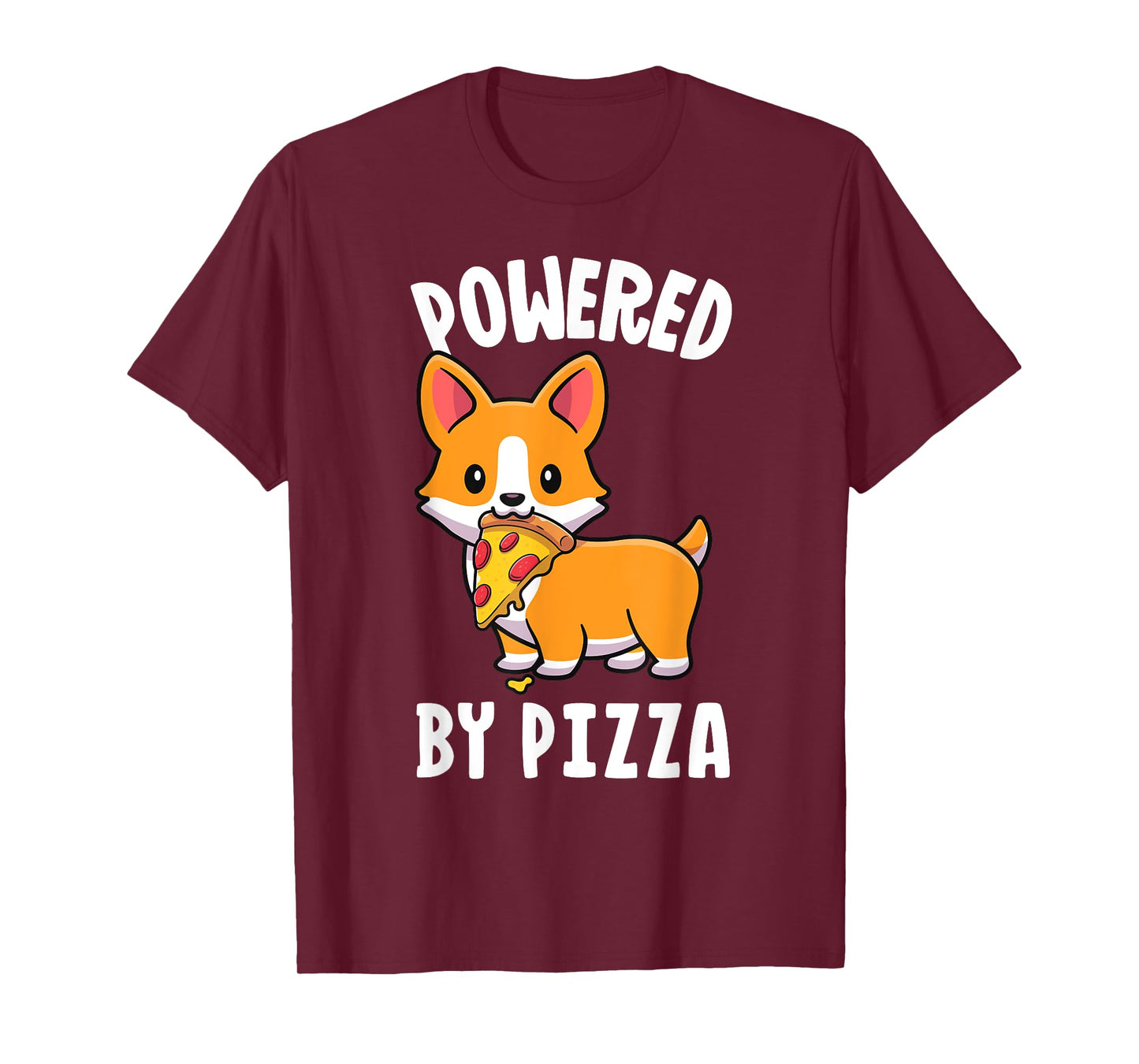Powered By Pizza Corgi Shirt Dog Funny Corgi Shirt Kids Men T-Shirt