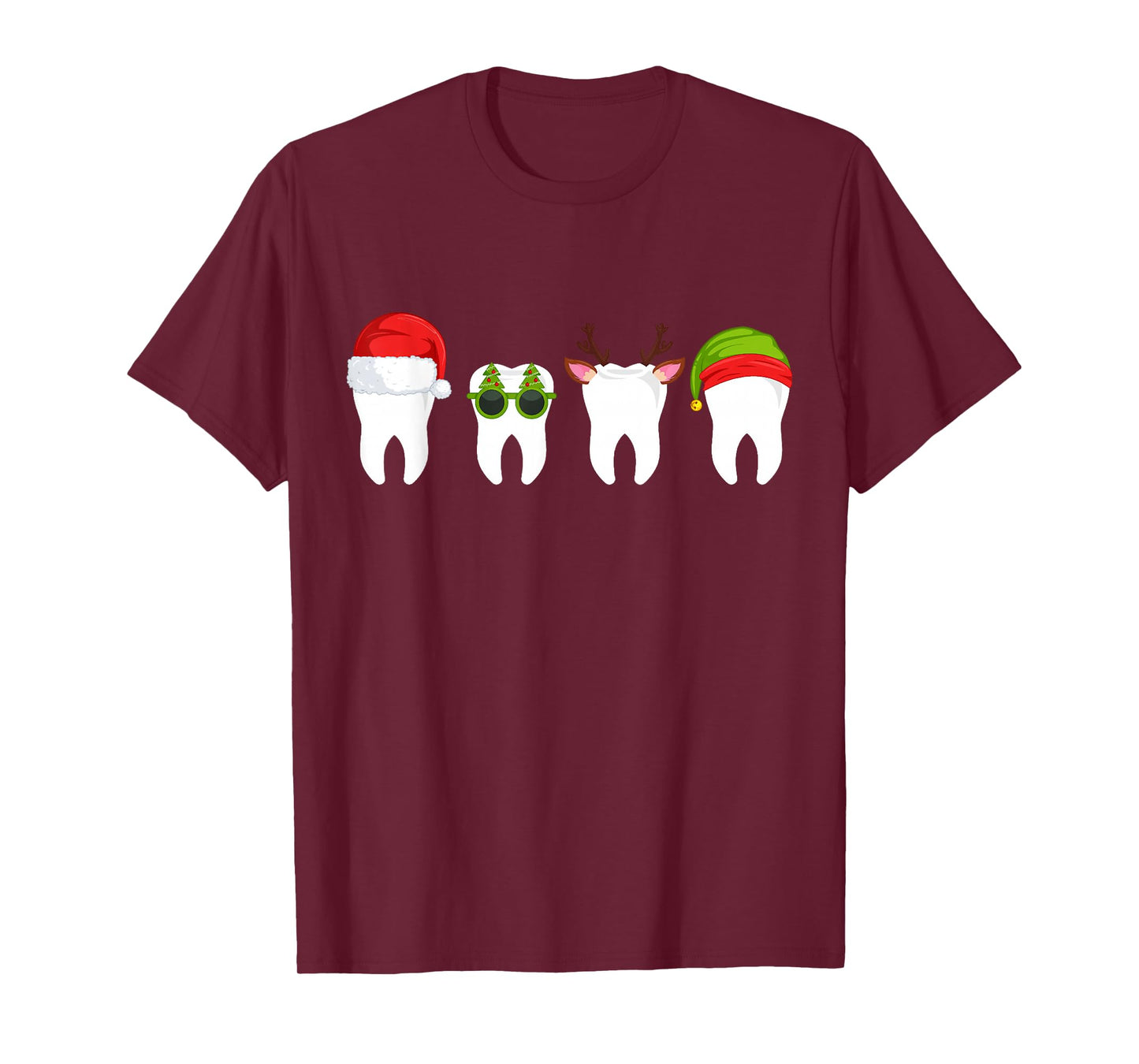 Funny Dentist Christmas Tooth Dental Teeth with Xmas Hats T-Shirt