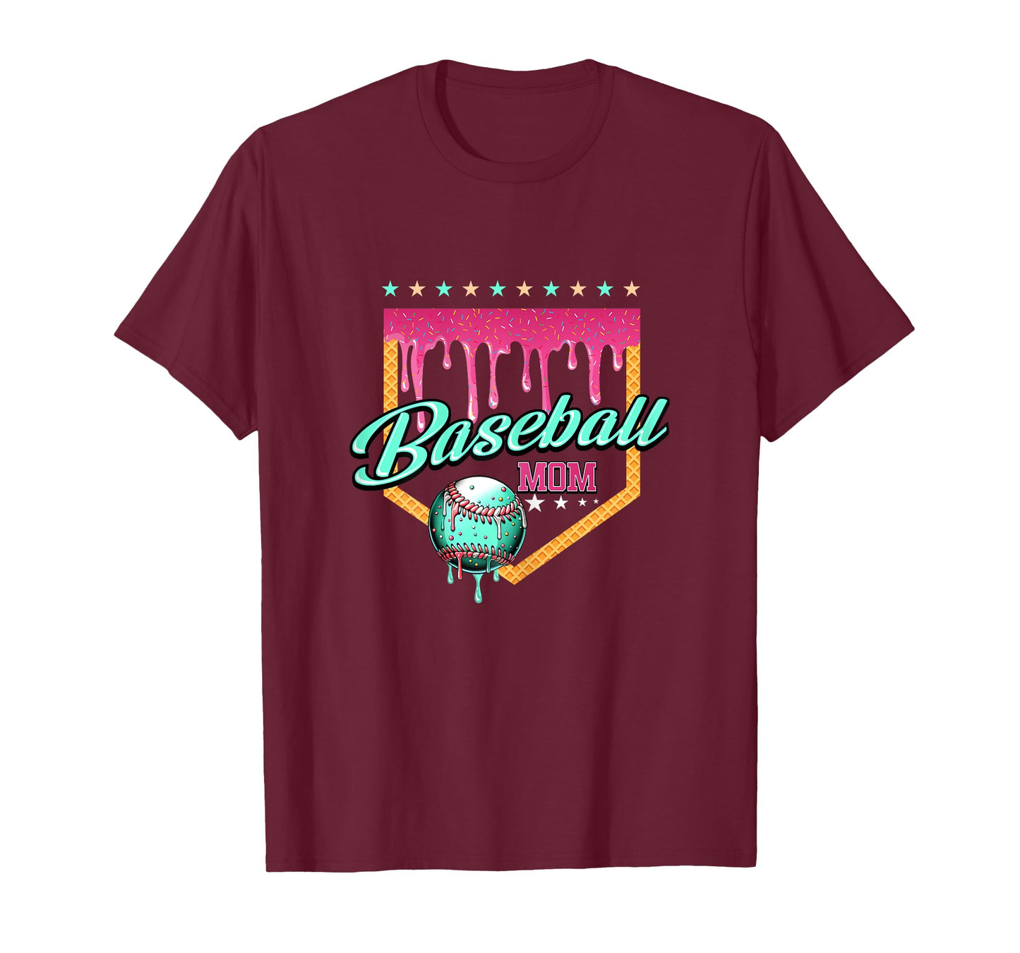 Baseball Mom Drip Home Plate Dripping Ice Cream T-Shirt