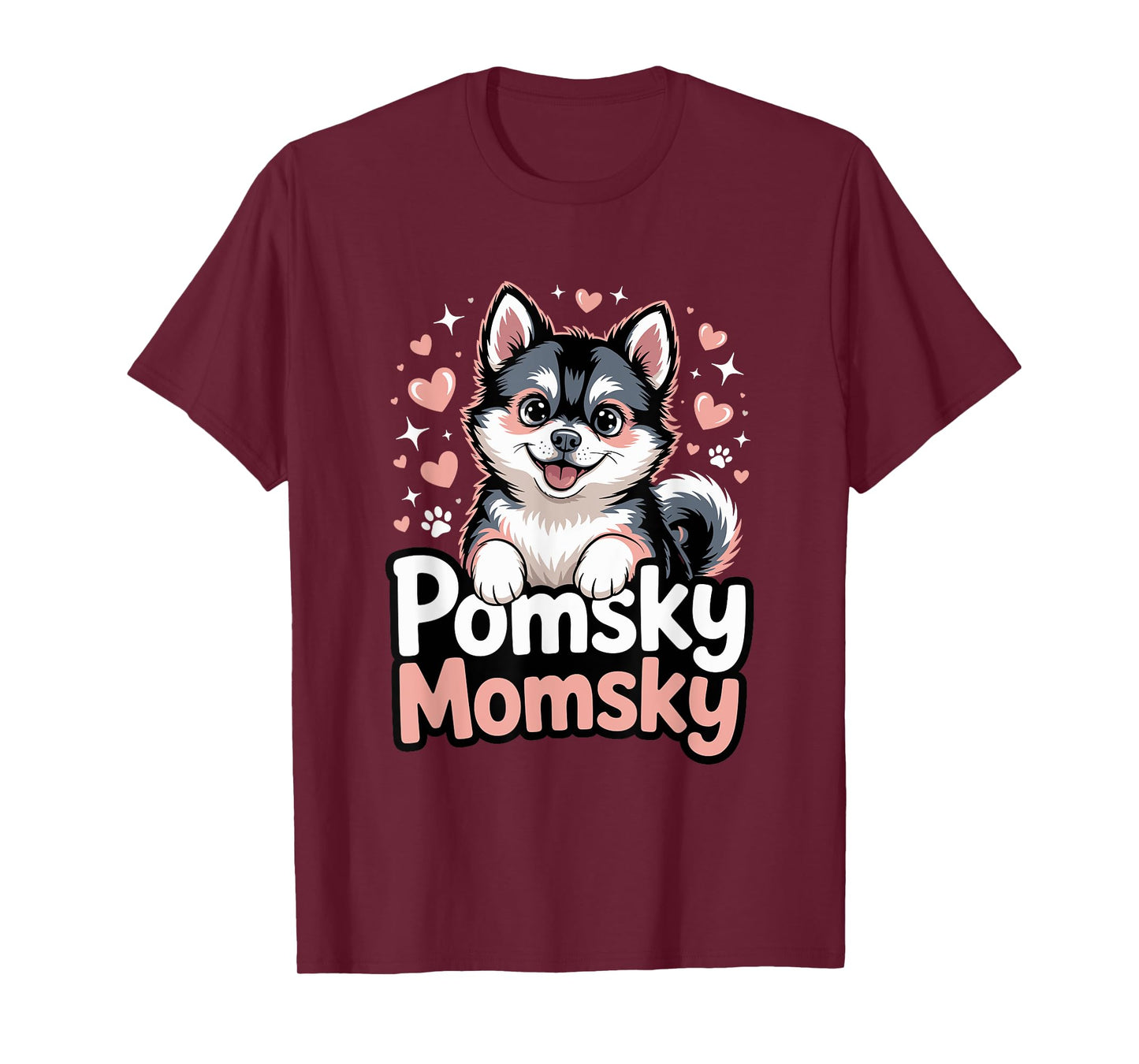 Cute Pomsky Momsky Funny Dog Mom Hearts And Paw T-Shirt