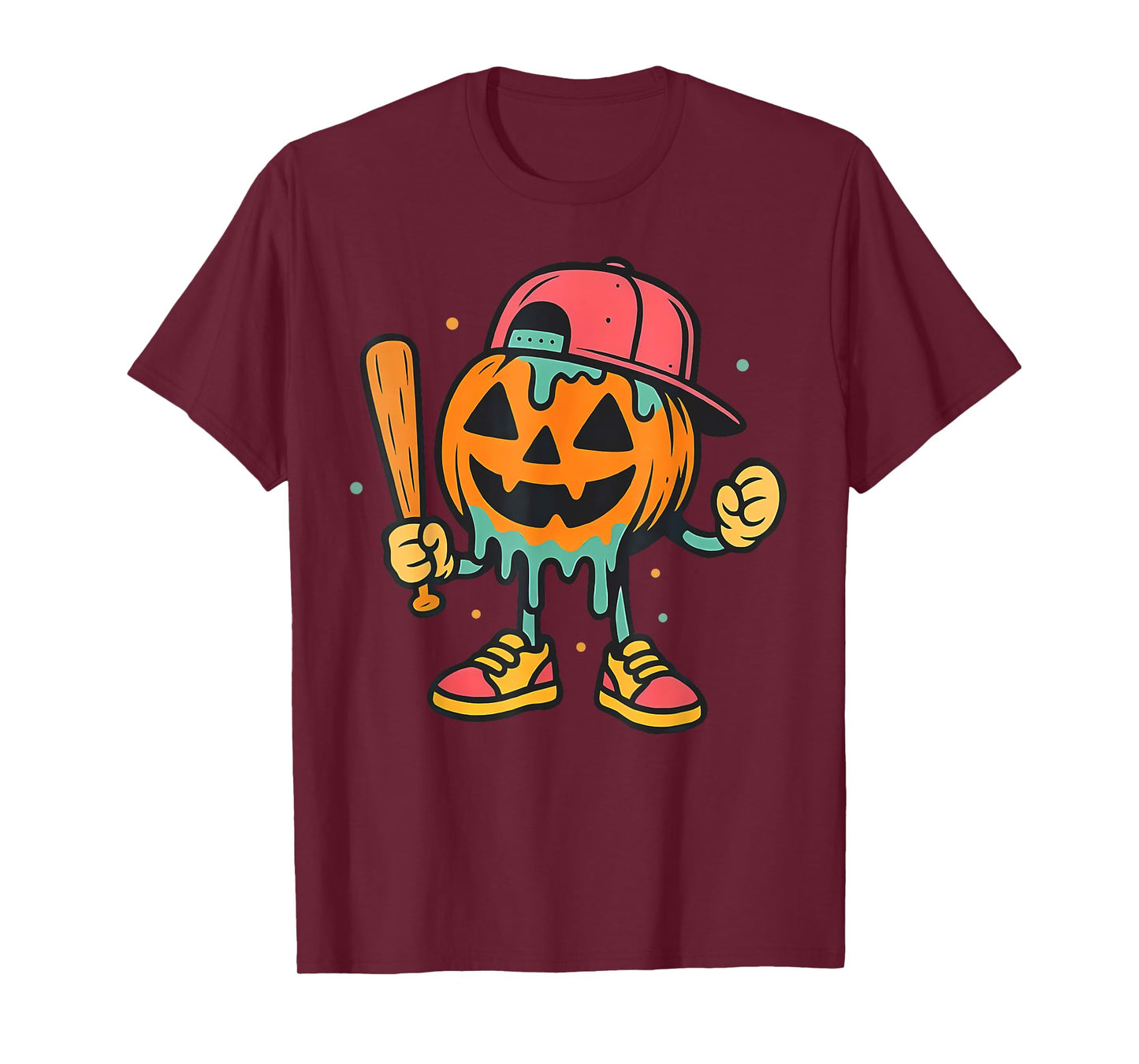 Pumpkin Baseball Player Halloween Ice Cream Drip Men Boys T-Shirt