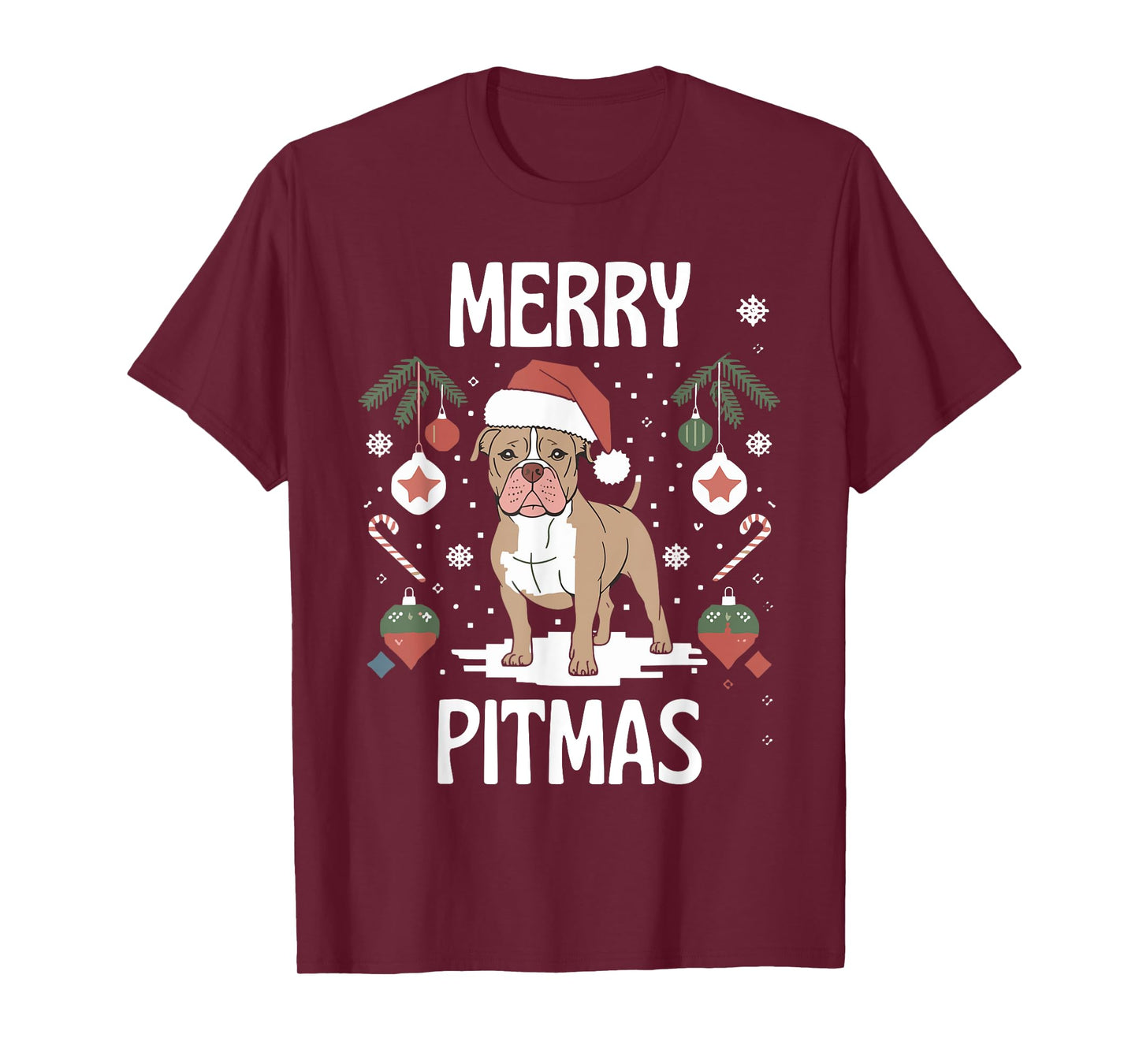 Merry Pitmas Funny Matching Christmas Pajamas Pitbull Dog T-Shirt