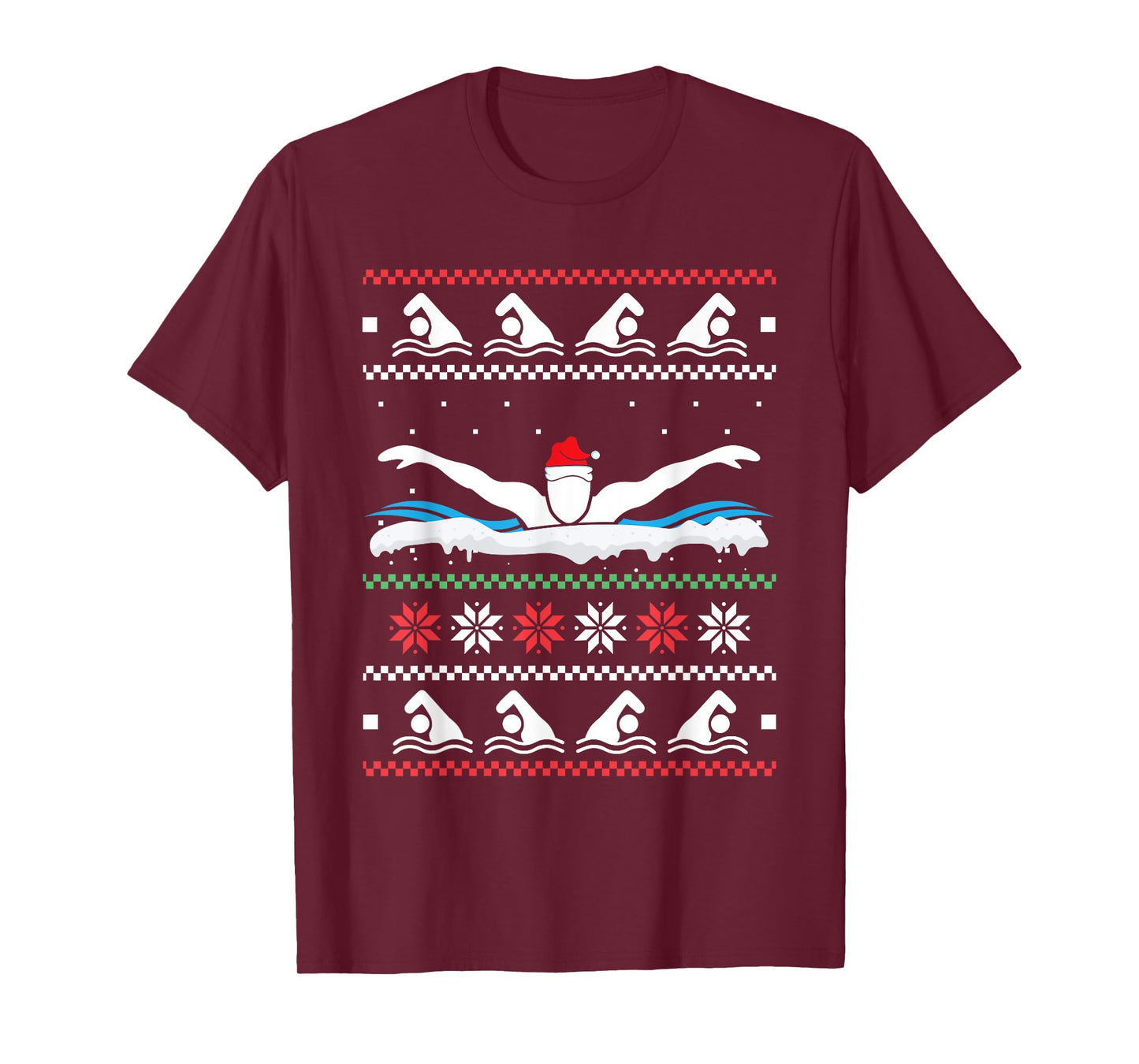 Swimming Santa Hat Ugly Christmas Swimmer Swimming Lover T-Shirt