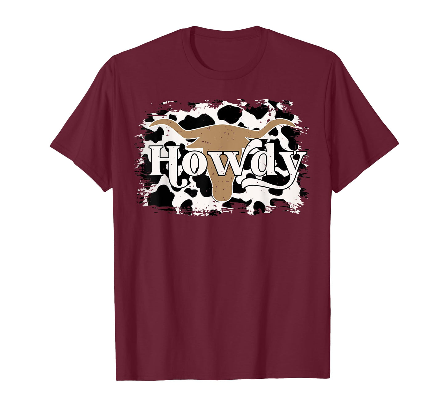 Vintage Retro Cowboy Cowgirl Howdy Bull Horn Cow Print T-Shirt