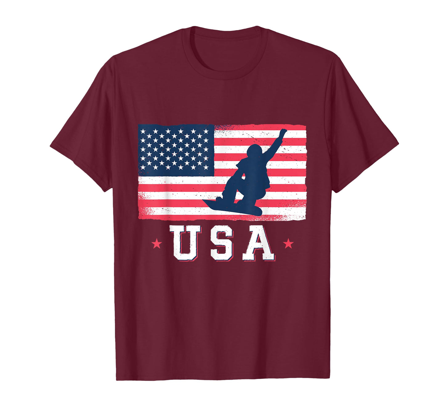 Snowboarding USA American Flag Snowboard Women Kids Men T-Shirt