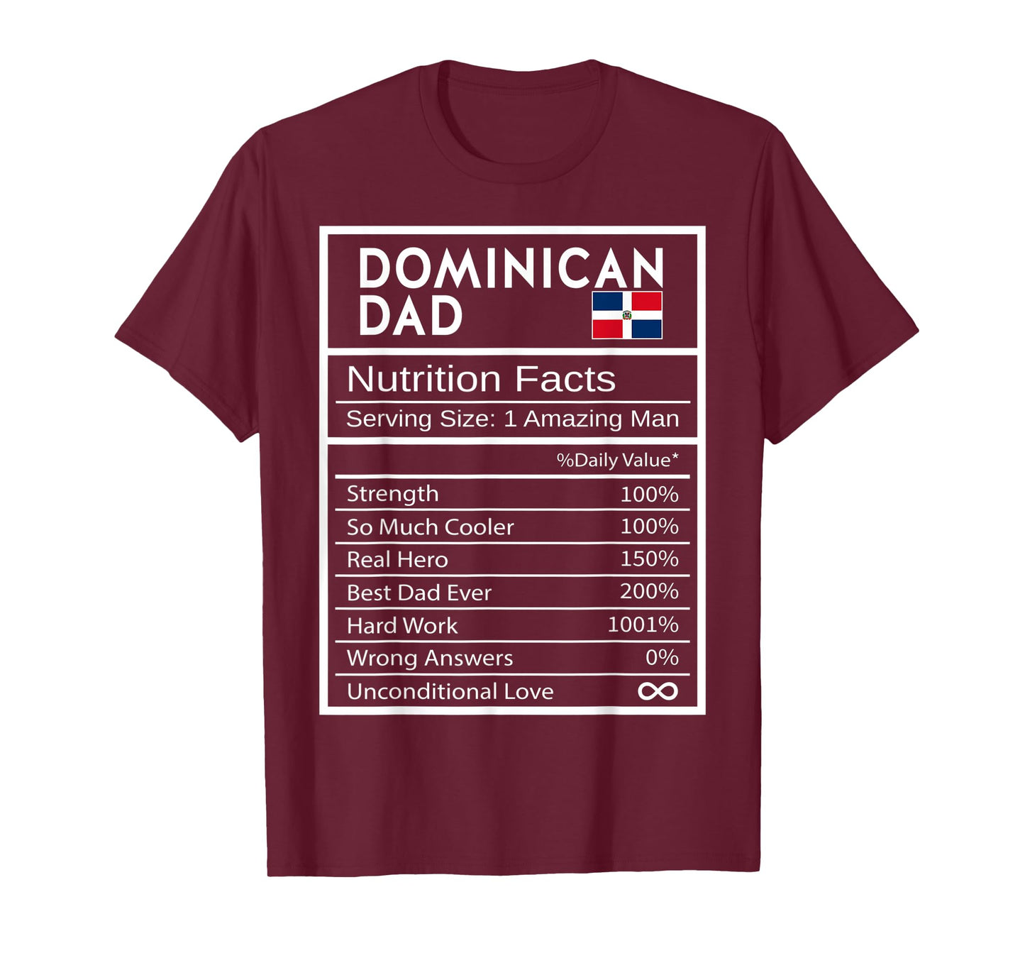 Mens Dominican Dad Nutrition Facts National Pride Father's Day T-Shirt