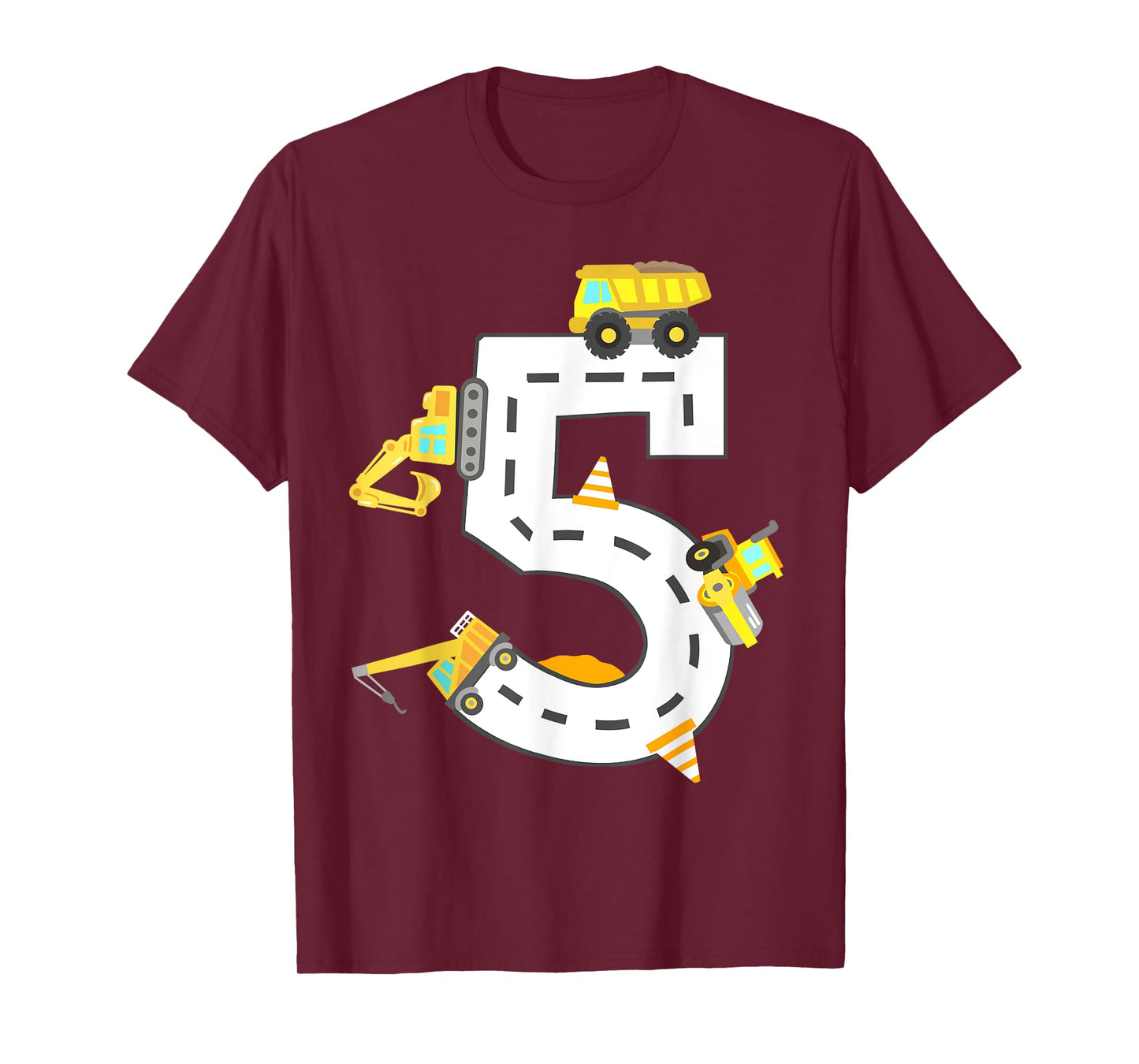 5th Construction Birthday Party Excavator Boys 5 Years Old T-Shirt