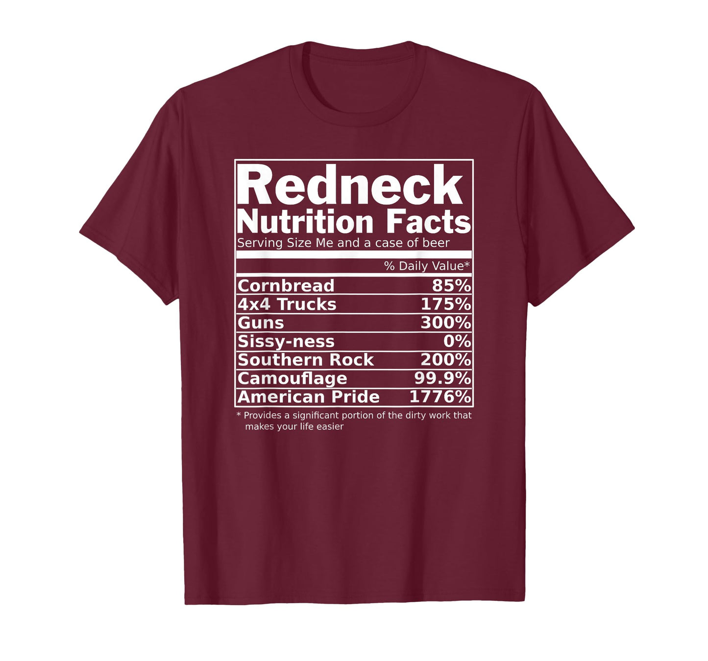 Redneck Nutrition Facts Funny T-Shirt T-Shirt