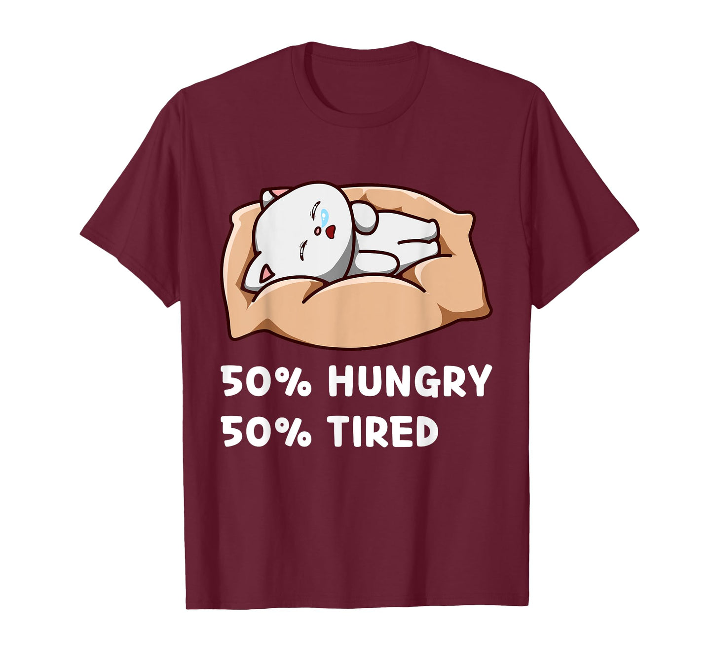 Kawaii Cute Hungry Hangry Cat Tired Sleeping Kitten Lover Men Women Girls Kids T-Shirt