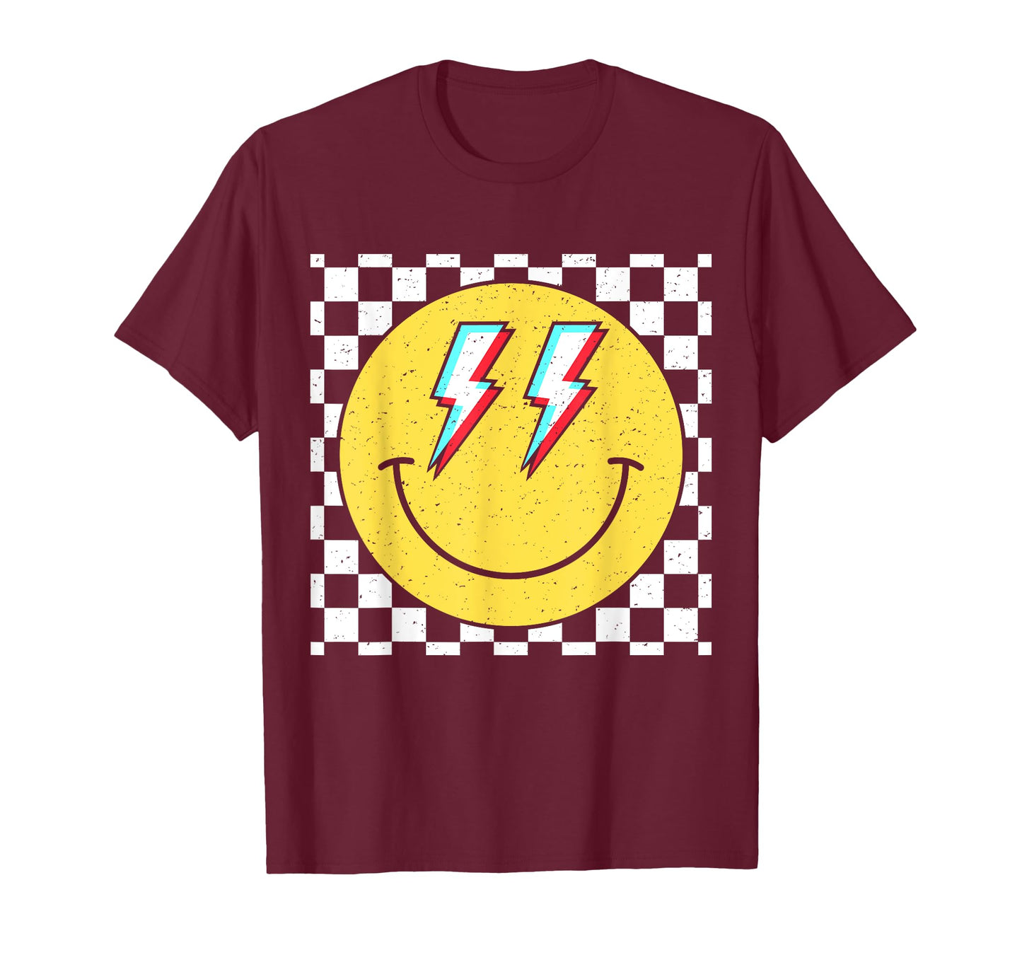 Retro Smile Face Checkered Pattern Preppy Happy Face Trendy T-Shirt