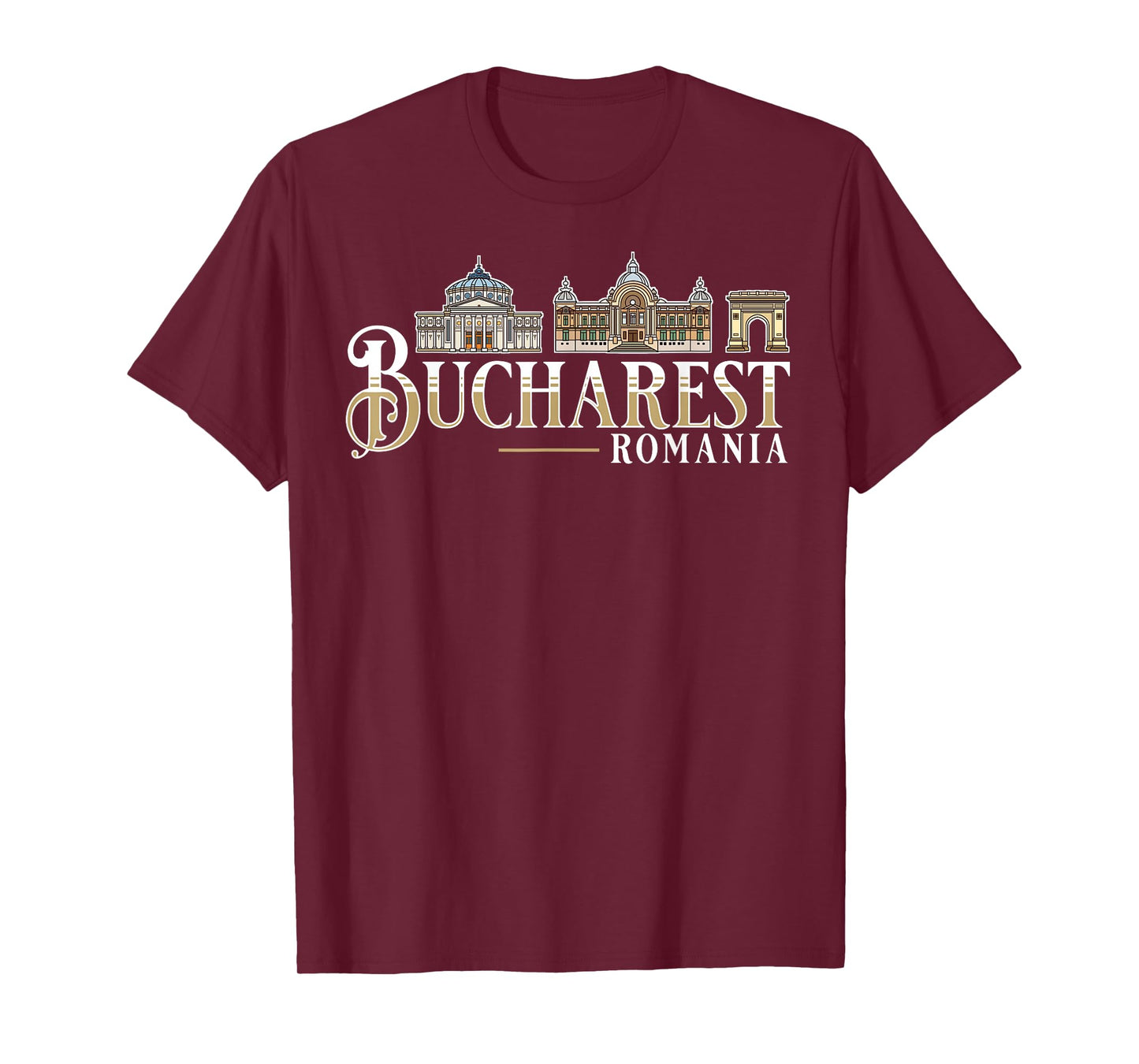 Bucharest Romania City Skyline Map Travel T-Shirt
