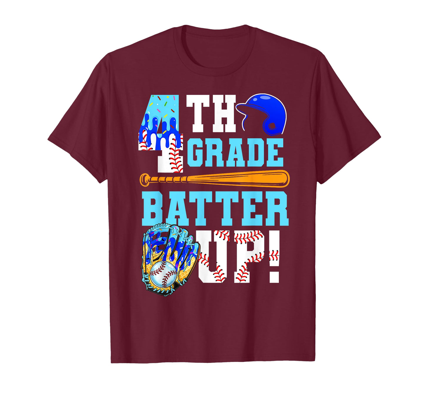 4th Grade Back To School Baseball Drip Ice Cream Batter Up T-Shirt