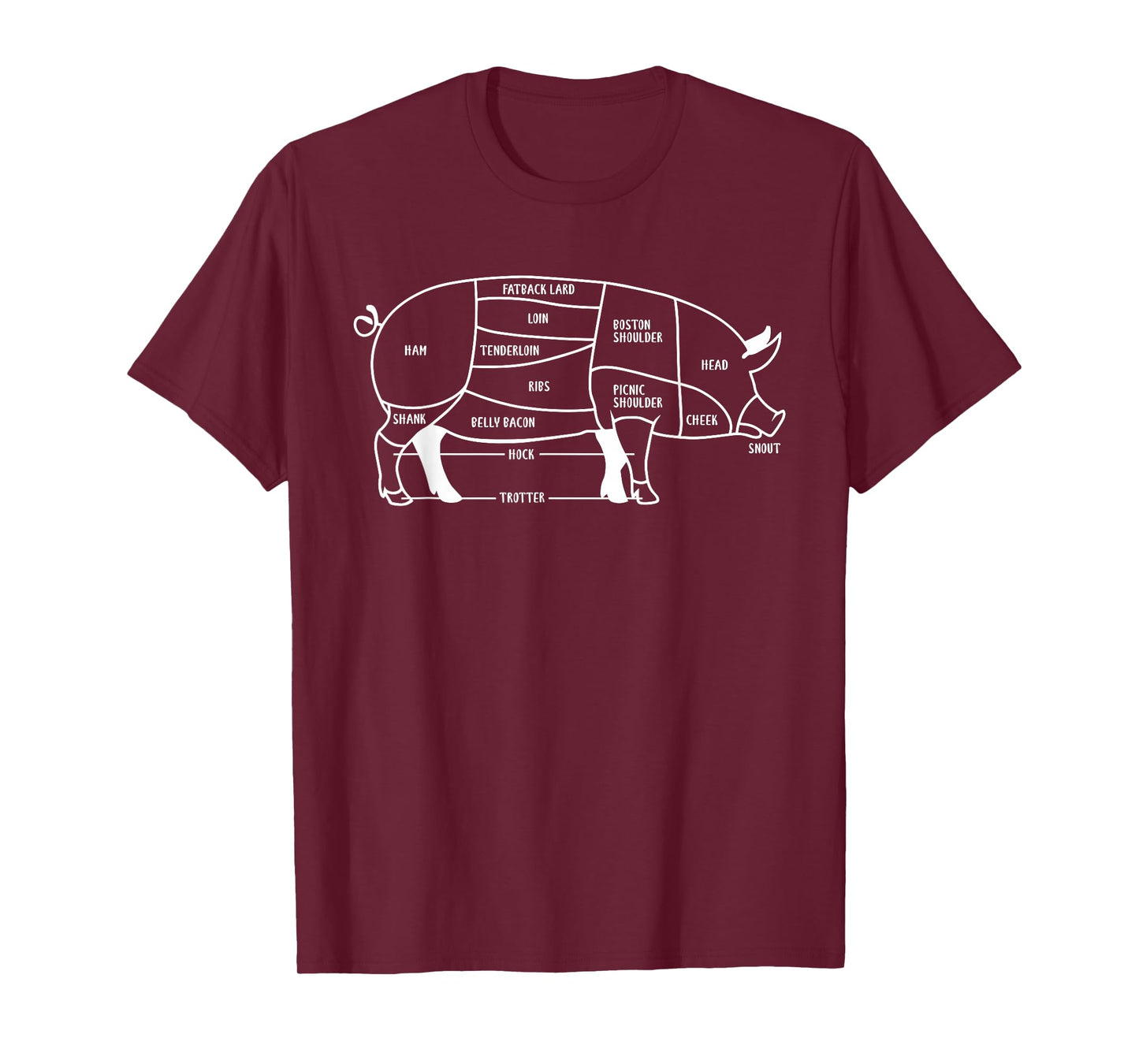 Pig Cuts Diagram Ham Shank Bacon Ribs Loin Butchery Chart T-Shirt