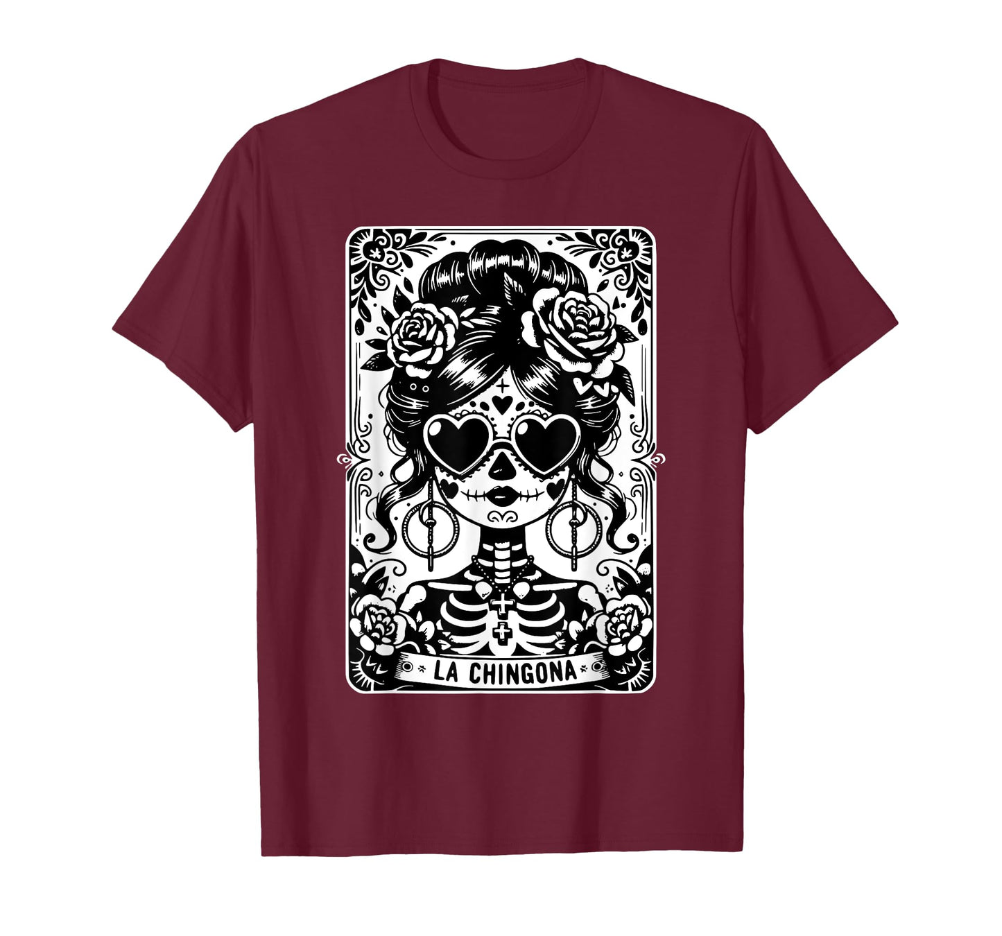 Retro La Chingona Tarot Card Mexican Skull Skeleton Women T-Shirt