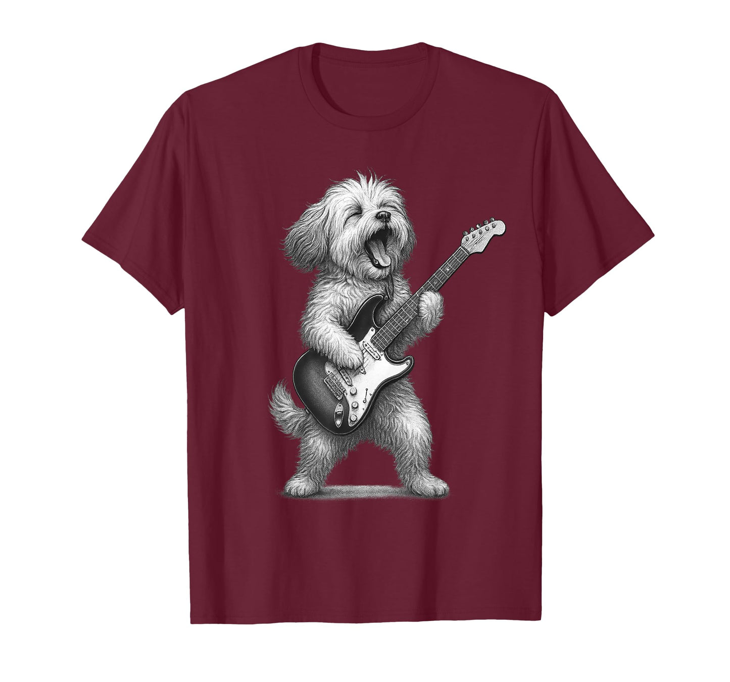 Havanese Dog Playing Guitar Rock Music Dog Lover T-Shirt for Men Women Kids