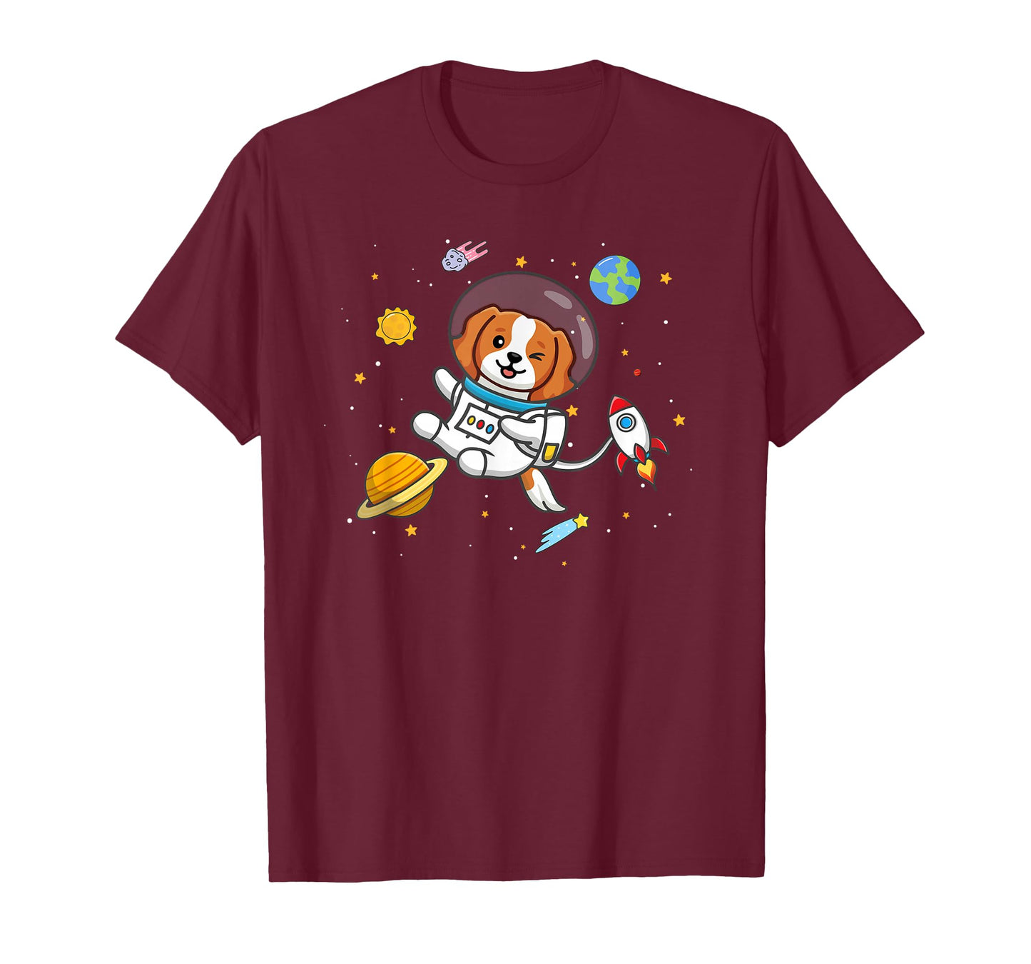 Funny Cartoon Kawaii Kids Boys Girl Space Cavalier Dog Lover T-Shirt