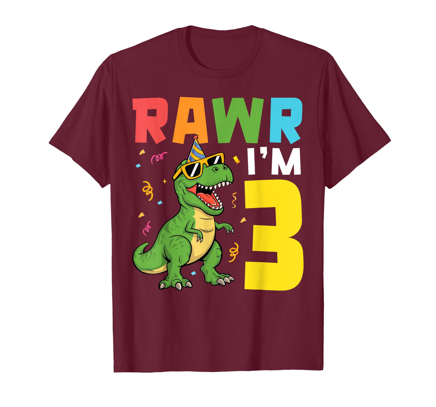 Three Rawr I'm 3 Years Old T Rex Dinosaur 3rd Birthday Boys T-Shirt