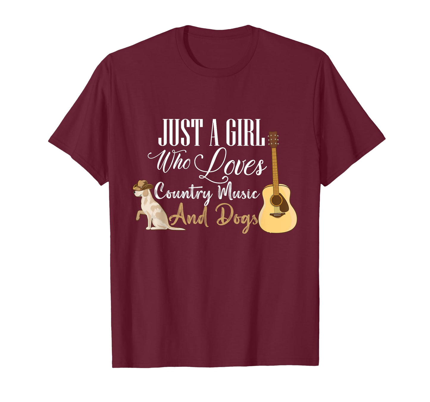 Just A Girl Who Loves Country Music And Dogs Dog Guitar T-Shirt