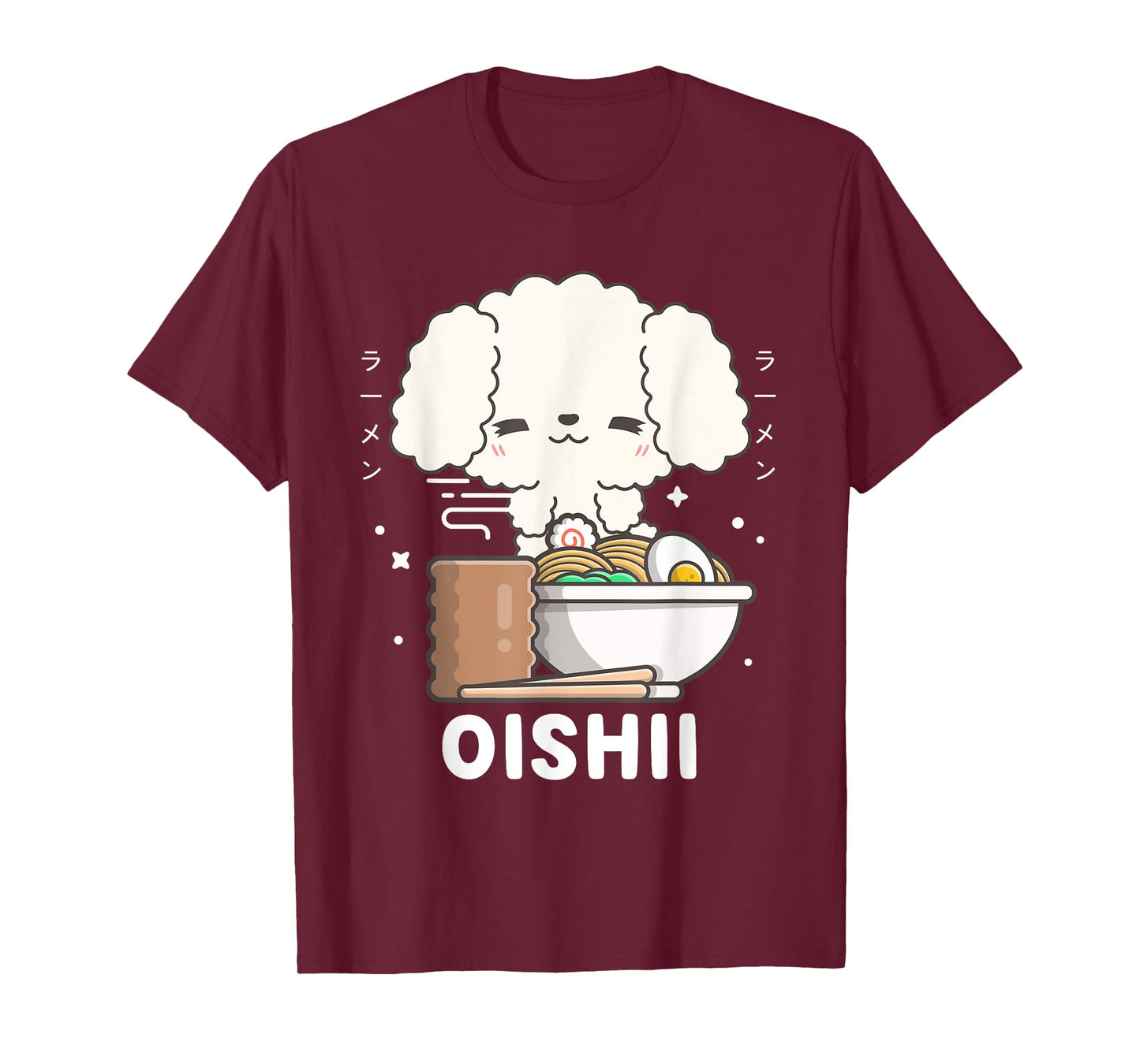 Kawaii Poodle Eats Japanese Ramen Noodles Kawaii Aesthetic T-Shirt