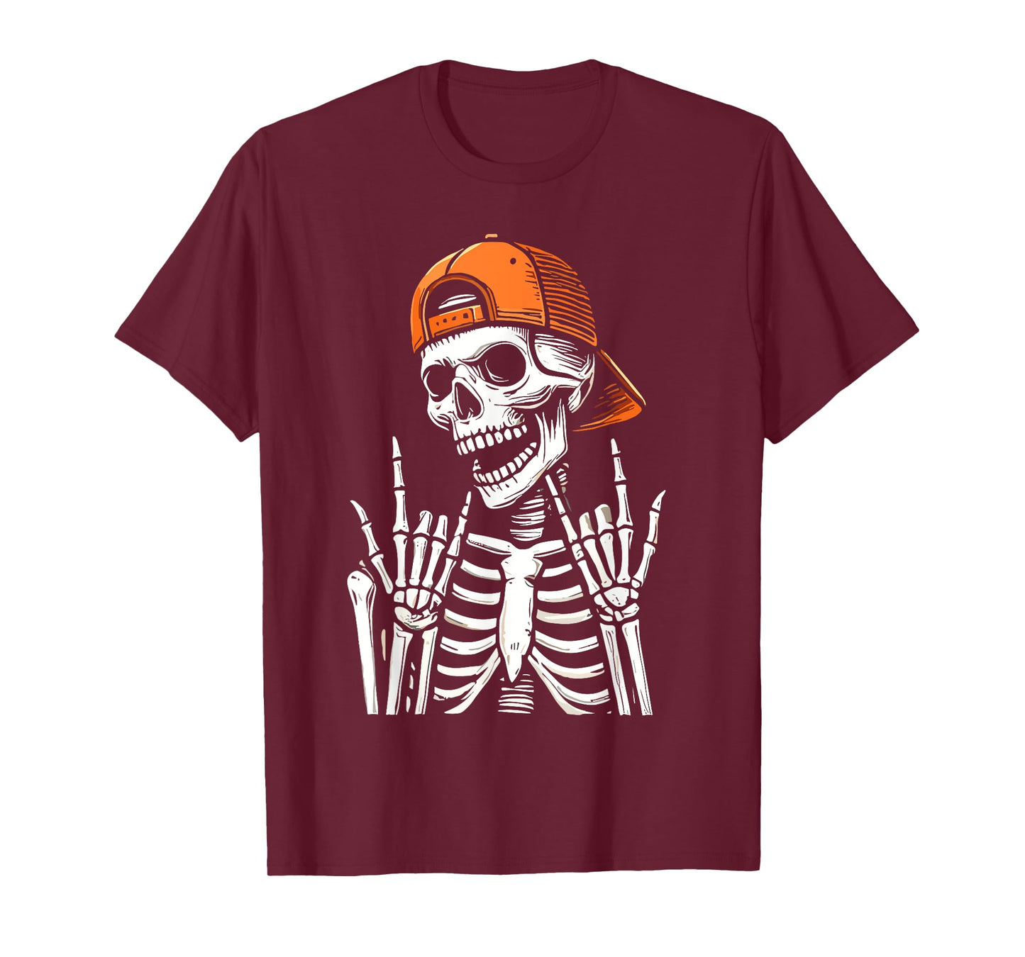 Halloween Rocker Skeleton Cap Skater T-Shirt
