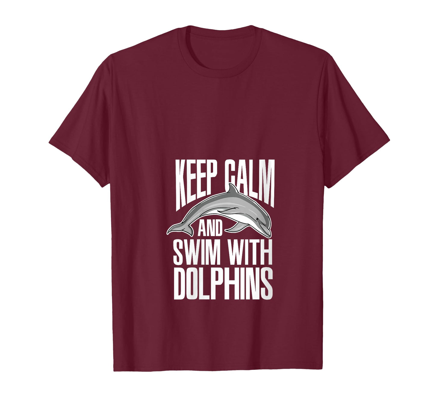 Womens Keep Calm And Swim With Dolphins Cute Dolphin V-Neck T-Shirt