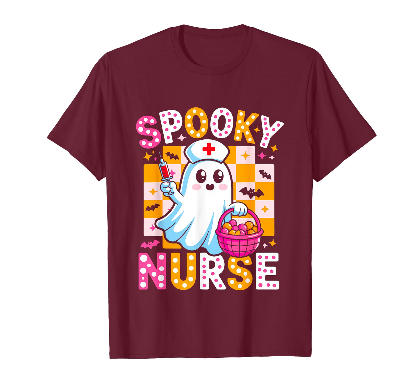 Spooky Ghost Nurse Cute Halloween Pumpkin Candy Costume T-Shirt