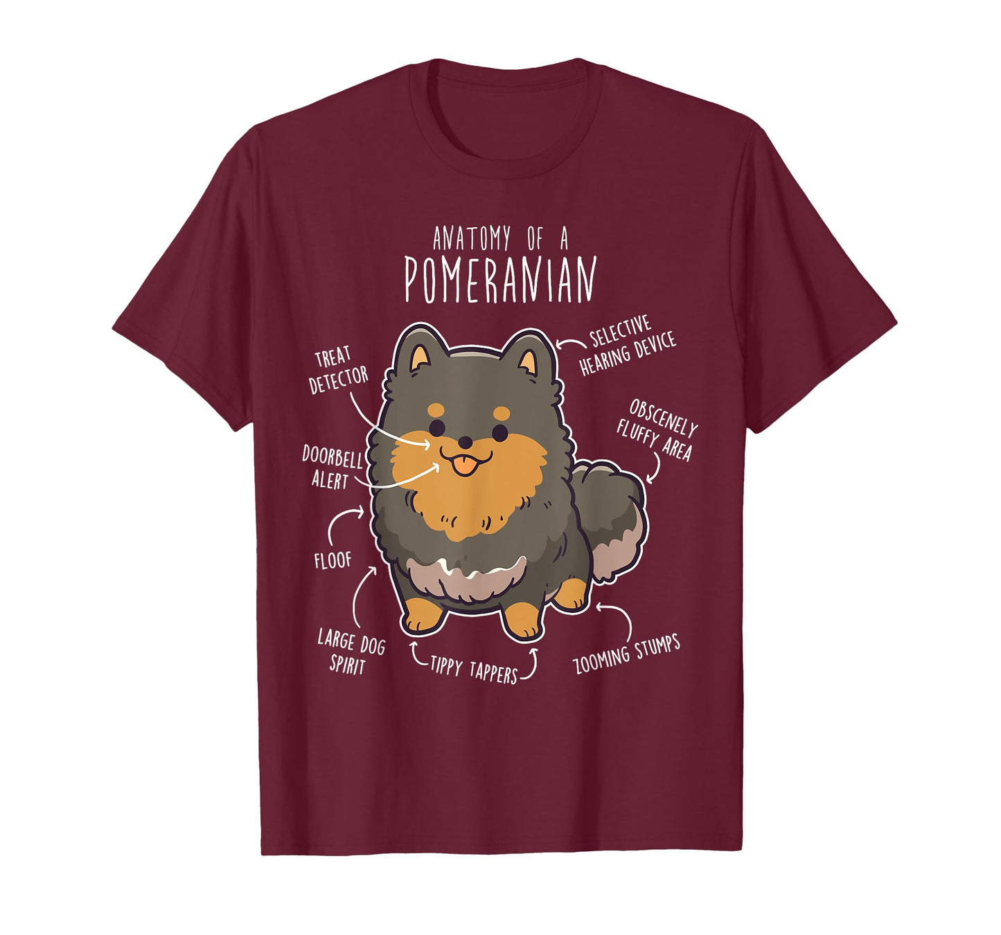 Black and Tan Pomeranian Dog Anatomy, Funny Cute Pet Pom Mom T-Shirt