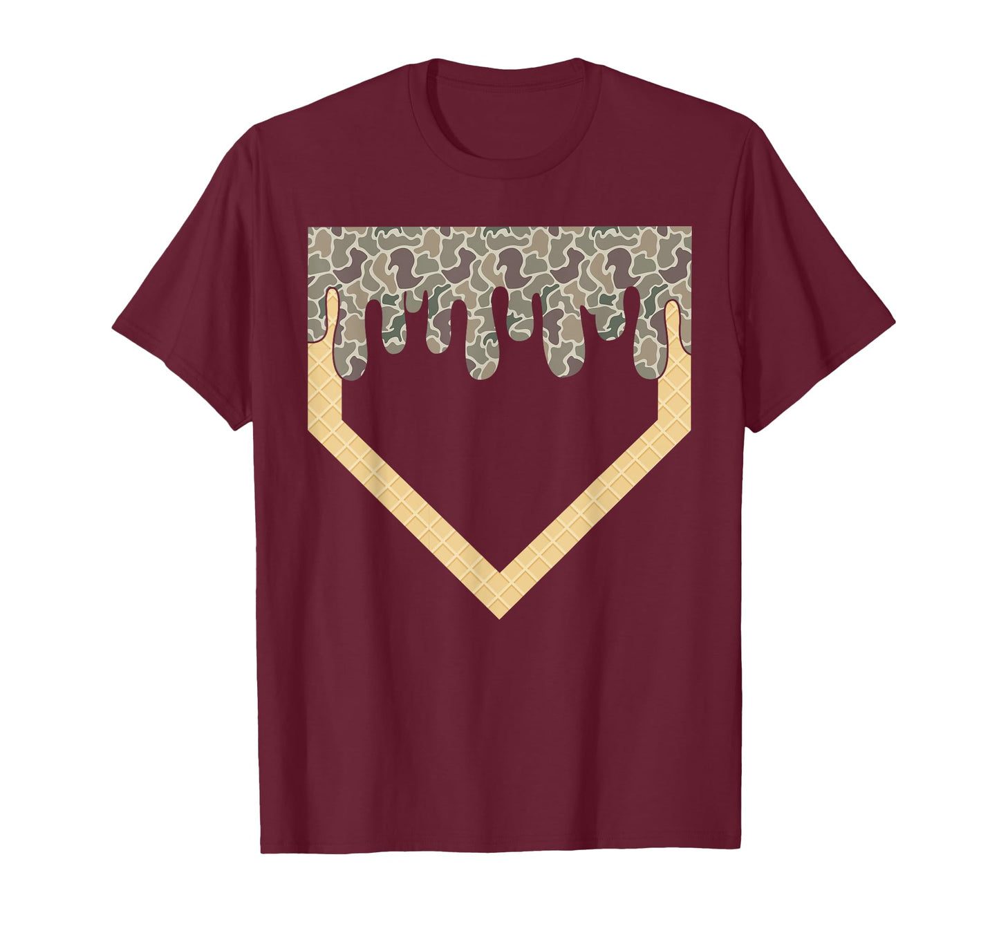 Camo Baseball Ice Cream Drip Home Plate Baseball Lifestyle T-Shirt
