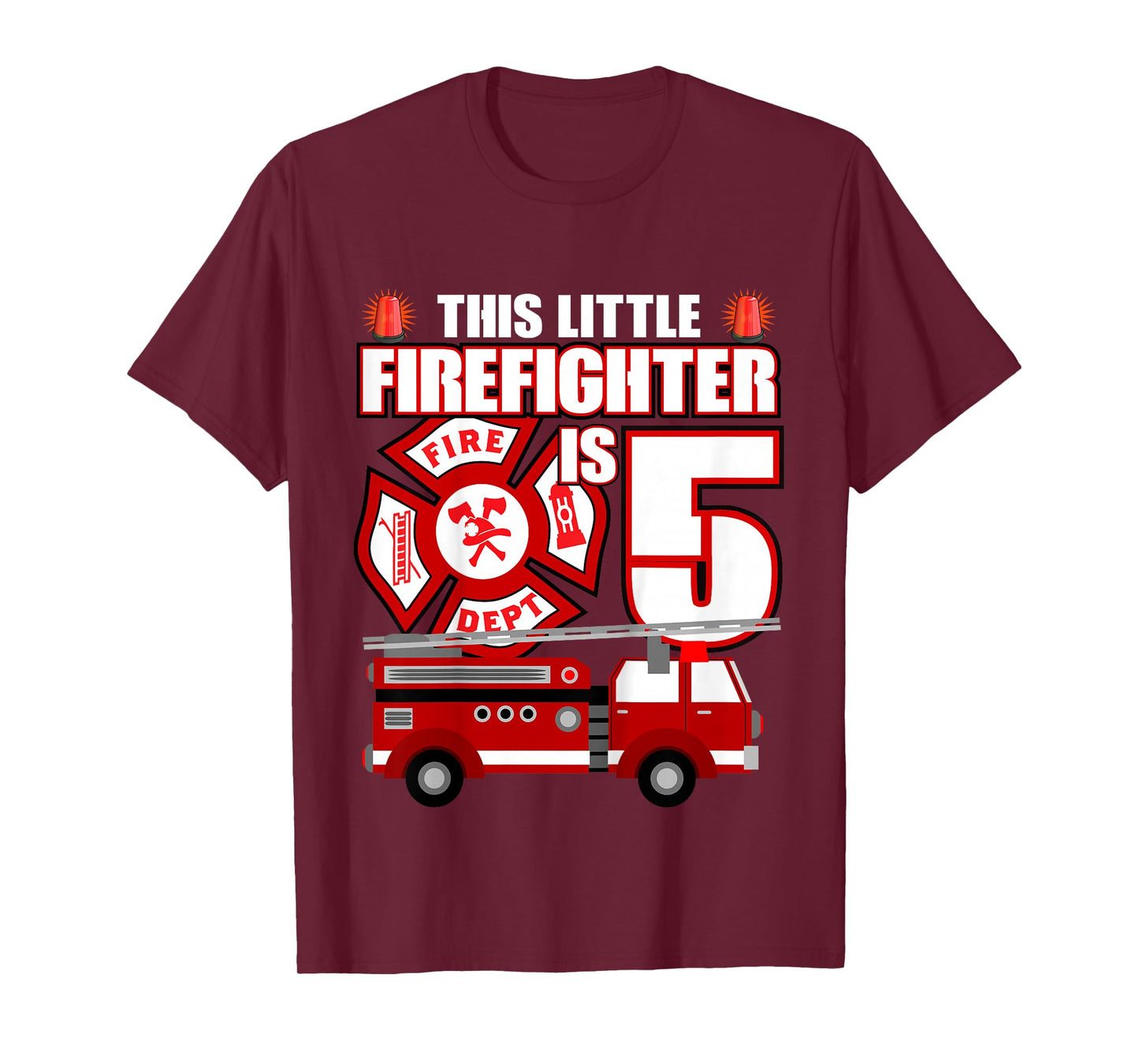 5 Year Old Firefighter Birthday Party Fire Truck 5th Gift T-Shirt
