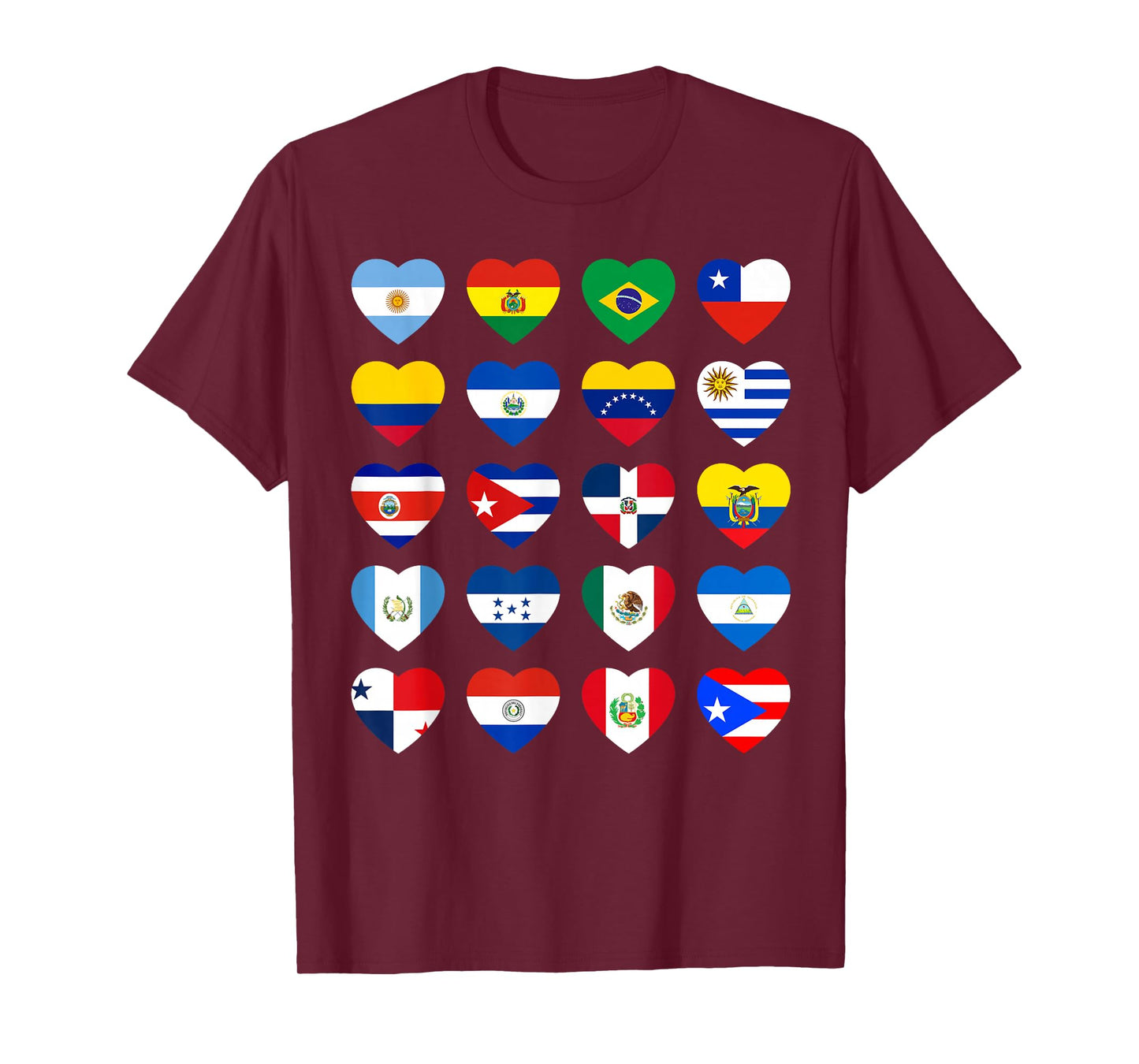 Hispanic Heritage Month Latino All Countries Heart Flags T-Shirt