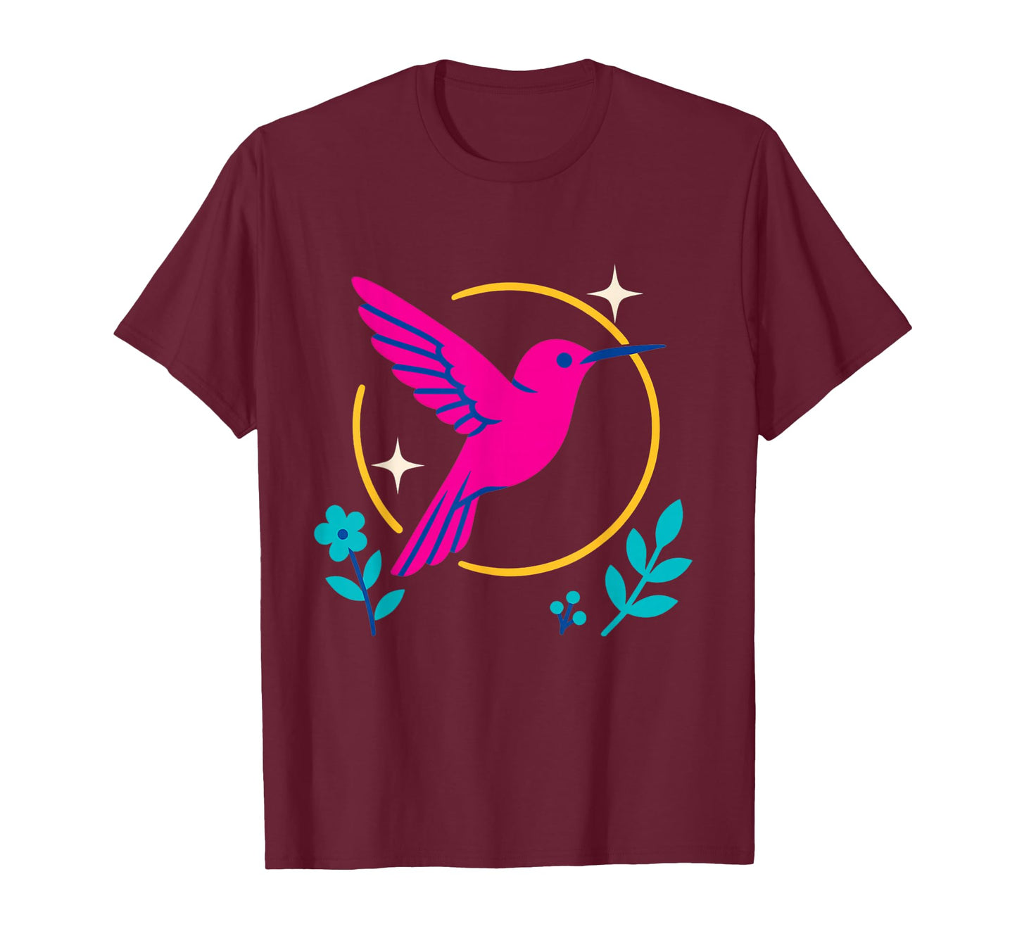 Celestial Hummingbird Star Trails Floral Burst Vector Art T-Shirt
