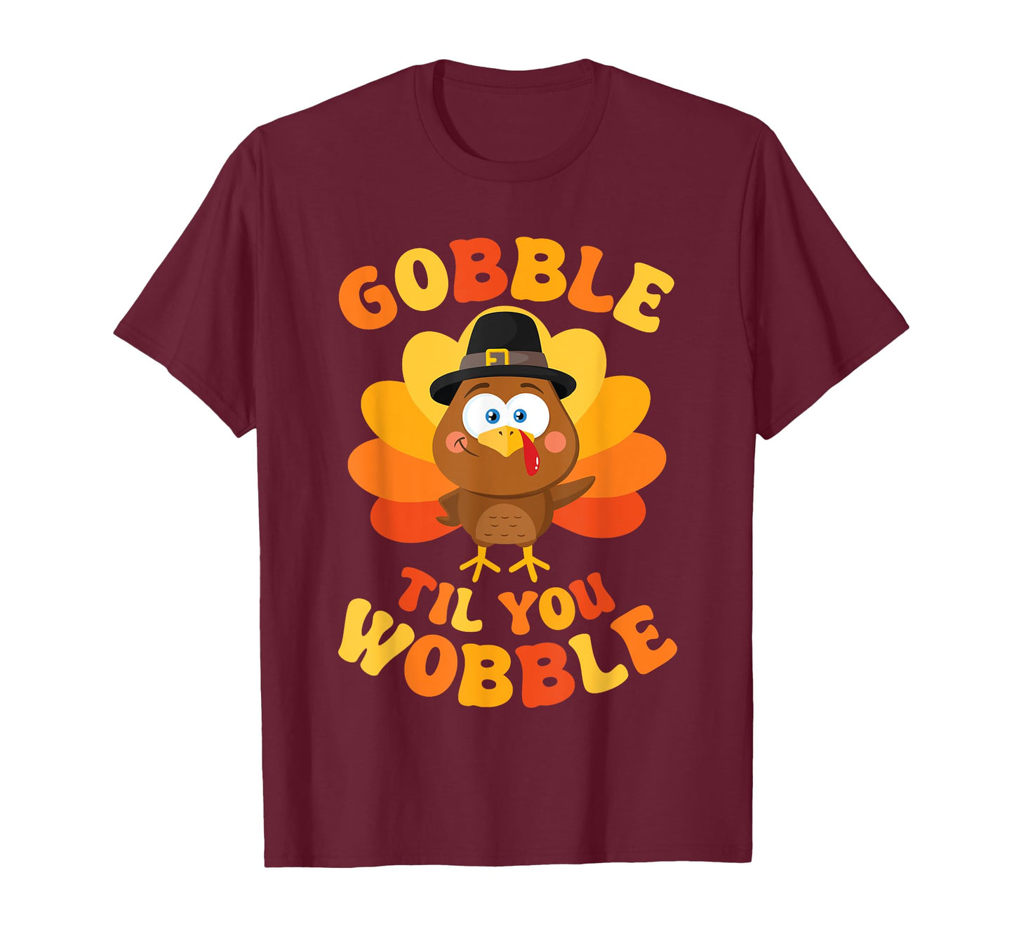 Thanksgiving Gobble Til You Wobble Women Men Kids Unisex T-Shirt Black Small Turkey Print Classic Fit Short Sleeve Cotton Blend Machine Wash Pull On 1 Count