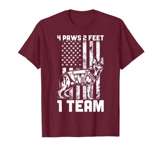 Funny K9 Police Officer 4 Paws 2 Feet 1 Team K9 Police Dog T-Shirt for Men Women