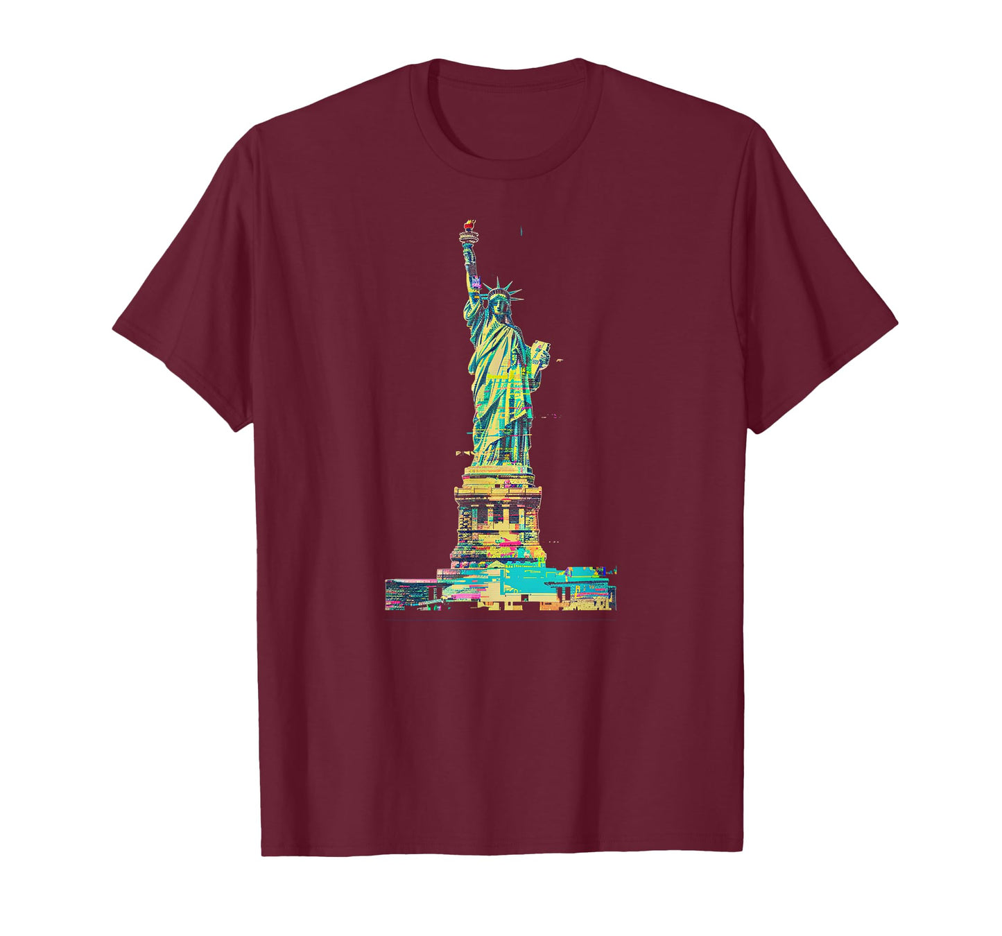 Glitch Art Statue of Liberty Cyan Magenta Yellow T-Shirt