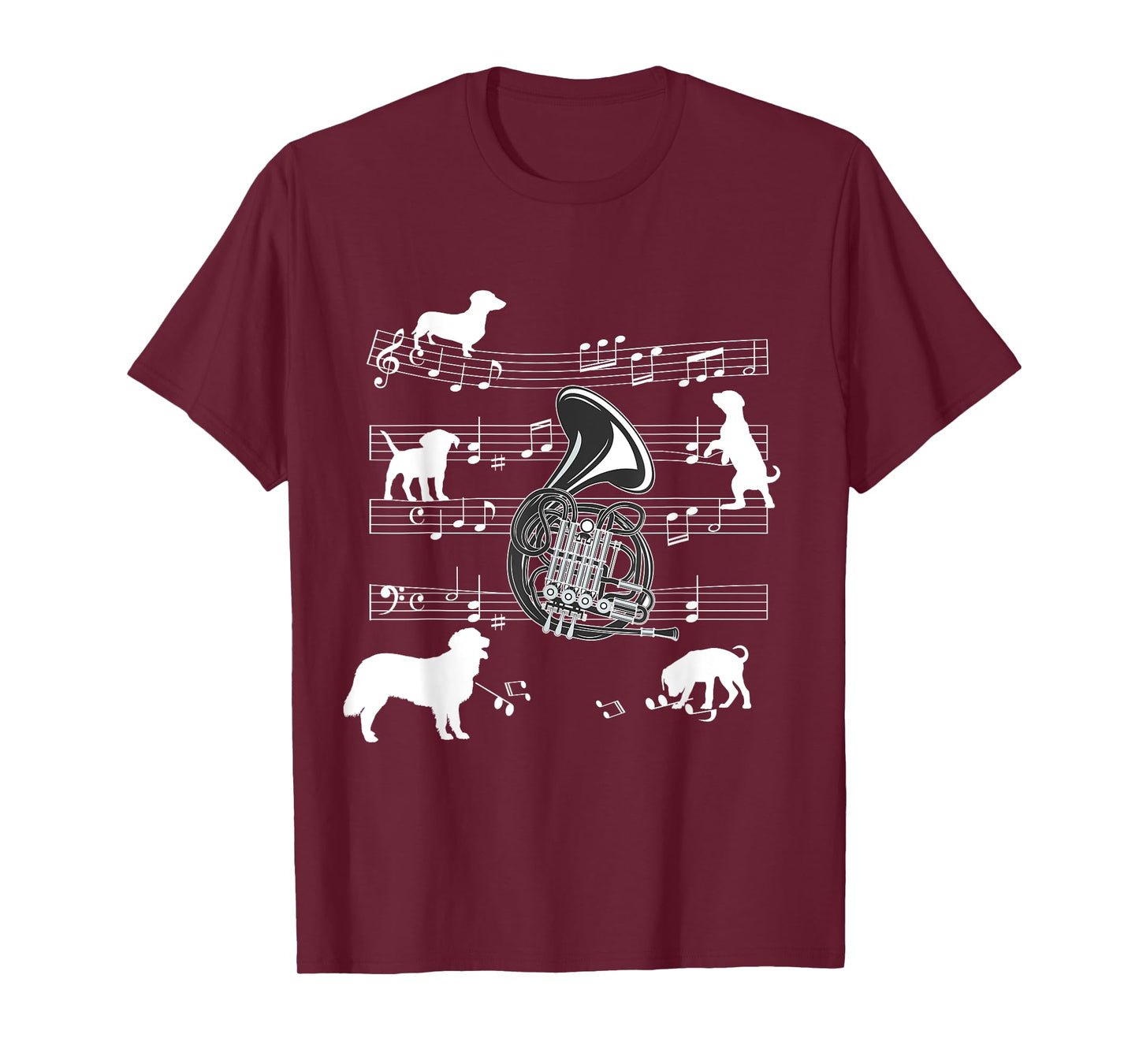 French Horn Player Dog for Horn Player Dogs and French Horn Men Women Girls Kids T-Shirt