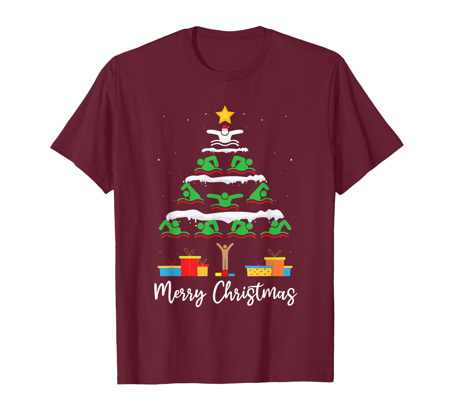 Merry Christmas Santa Christmas Tree Swiming Lover Swimmer T-Shirt
