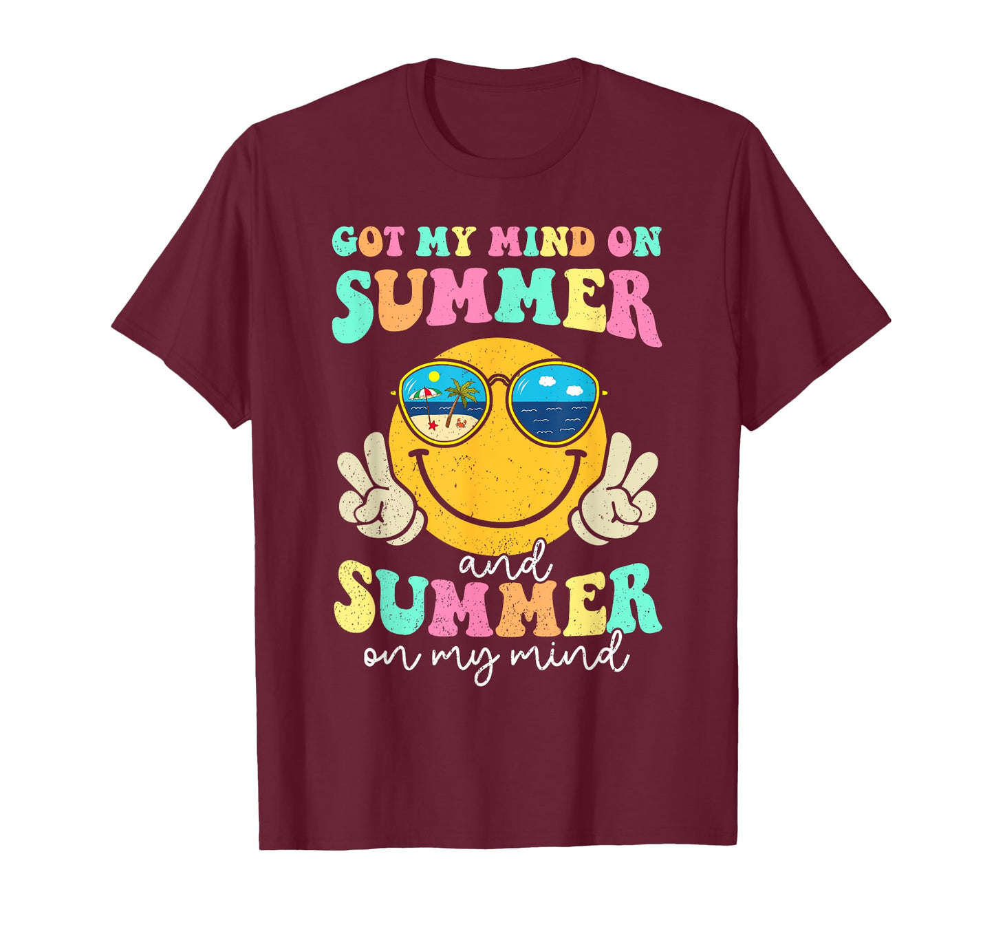 Groovy Happy Face Summer Vibes Got My Mind On Summer Teacher T-Shirt