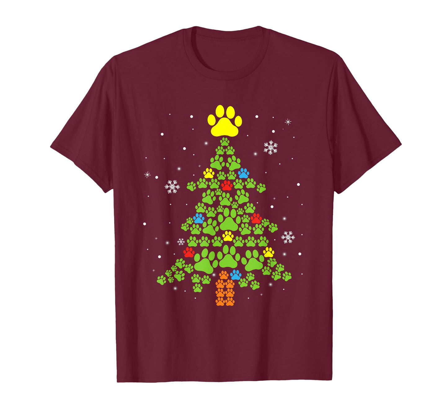 Paw Print Merry Christmas Tree Lights Dog Lover Xmas Men Women Kids T-Shirt