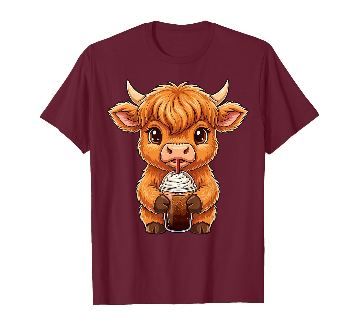 Highland Cow Iced Coffee Cute Country Animal T-Shirt